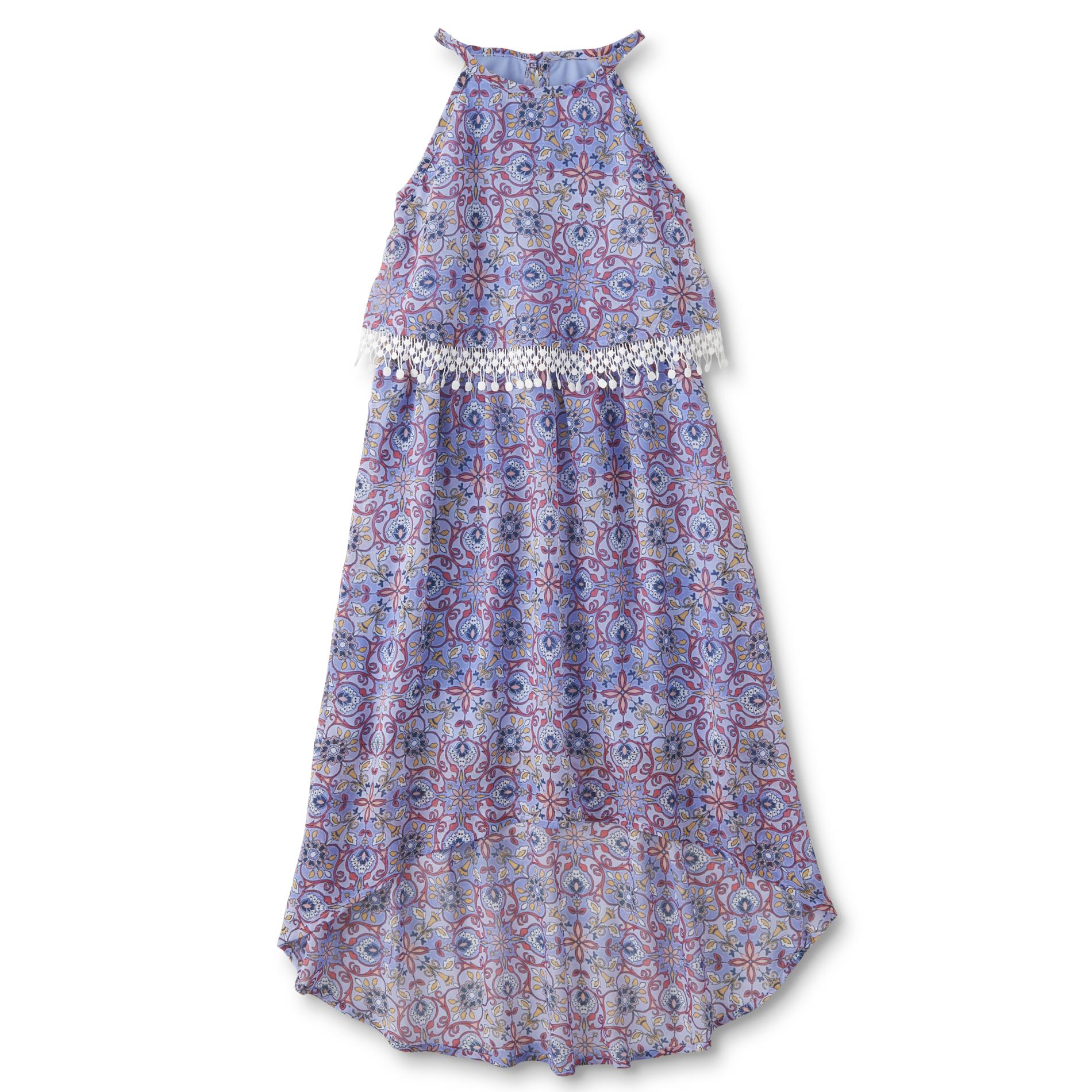 Zoey Girl Girls' Popover High-Low Dress - Floral Arabesque