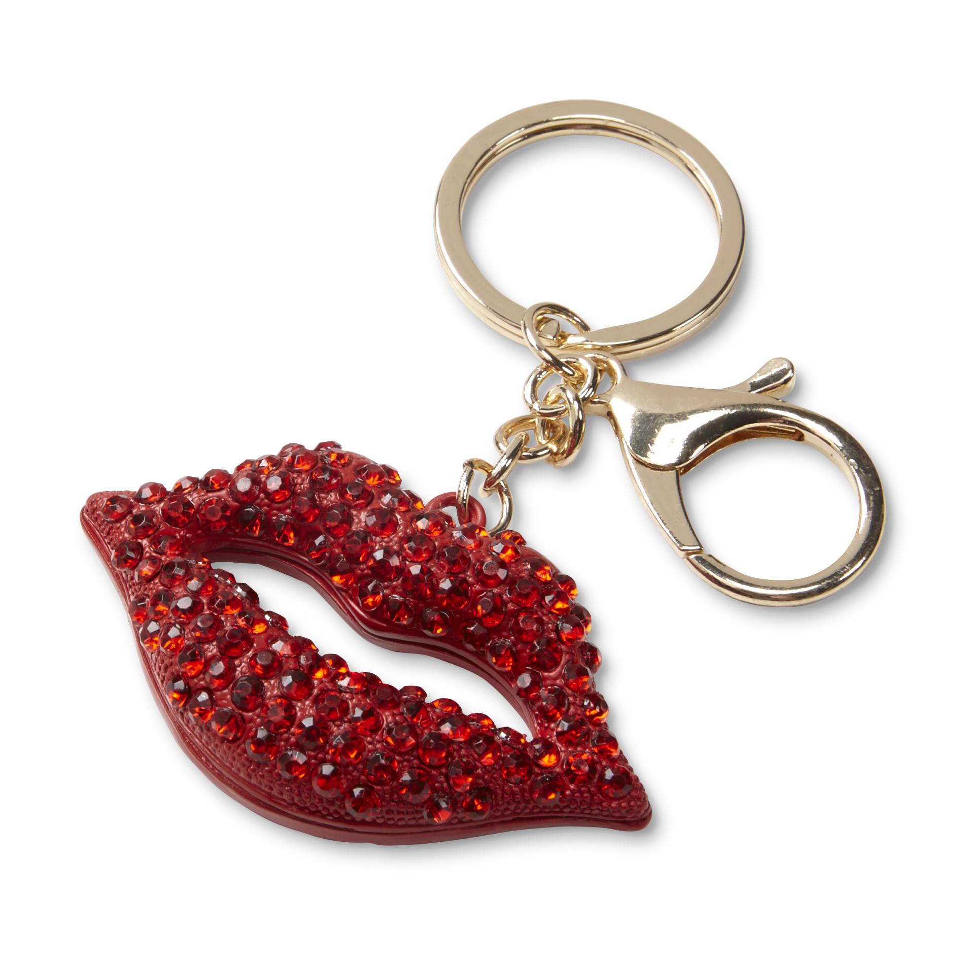 Women's Goldtone Jeweled Lips Keychain, Red Women's Goldtone Jeweled Lips Keychain, Red