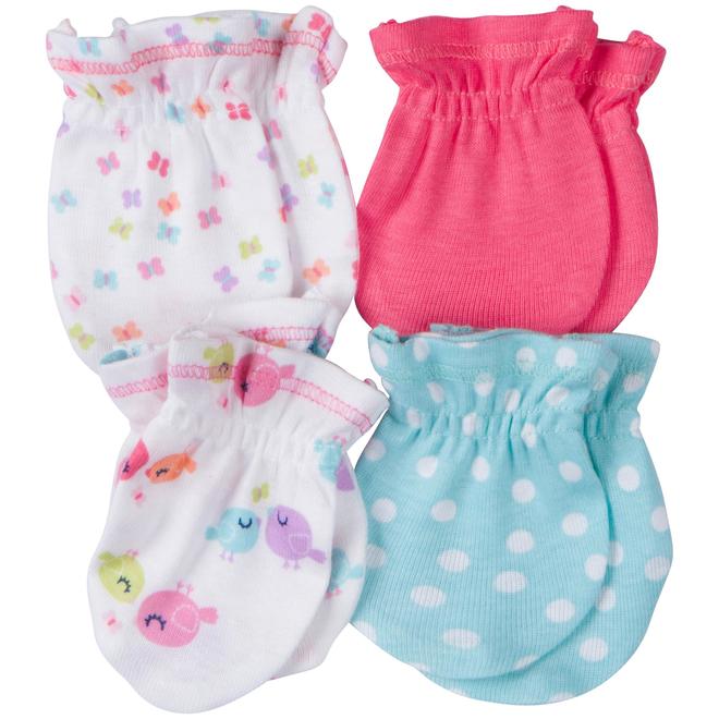 Gerber Newborn Girls' 4Pack Mittens Assorted