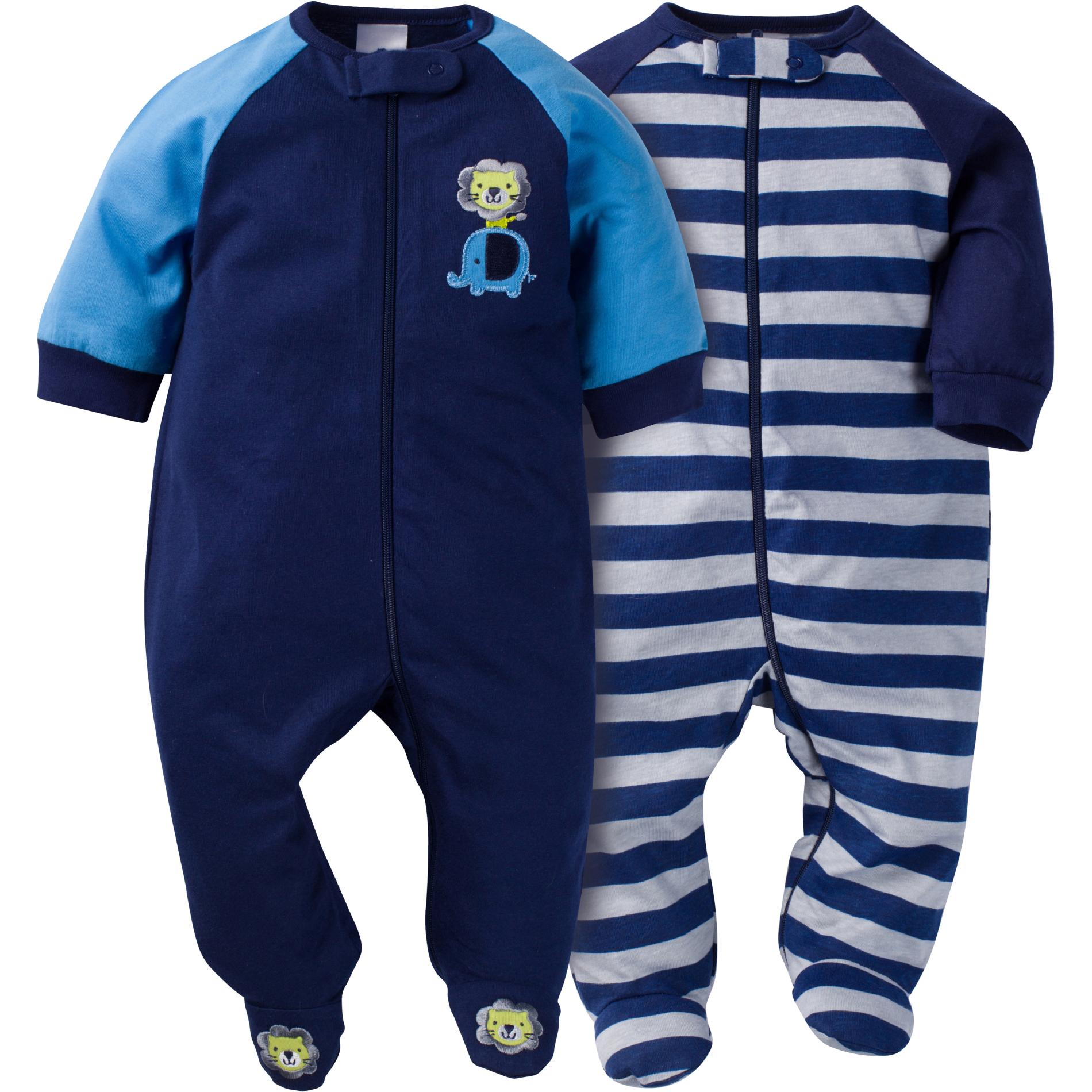 Gerber Newborn Boys' 2-Pack Footed Pajamas - Lion & Striped
