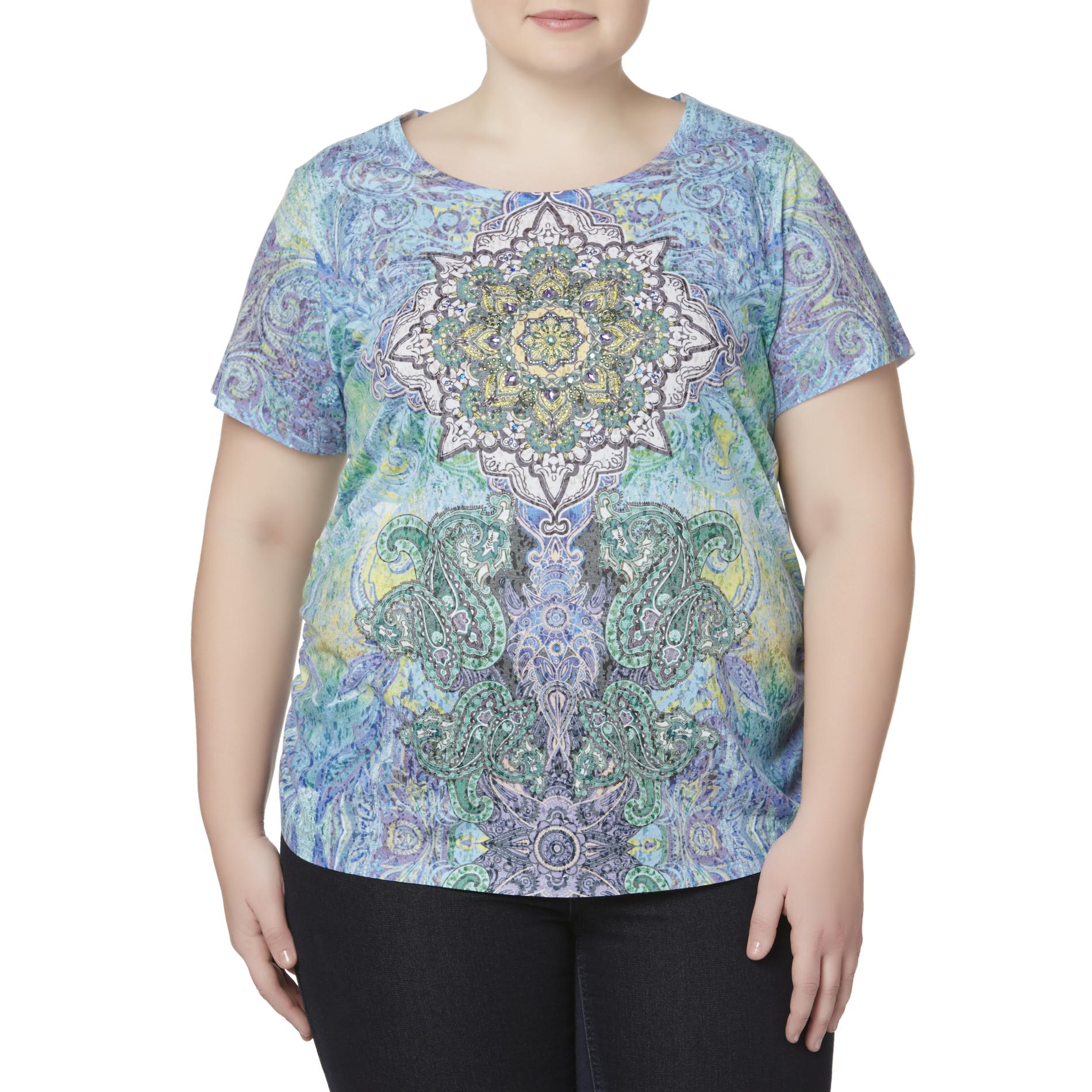 Simply Emma Women's Plus Embellished Top - Paisley