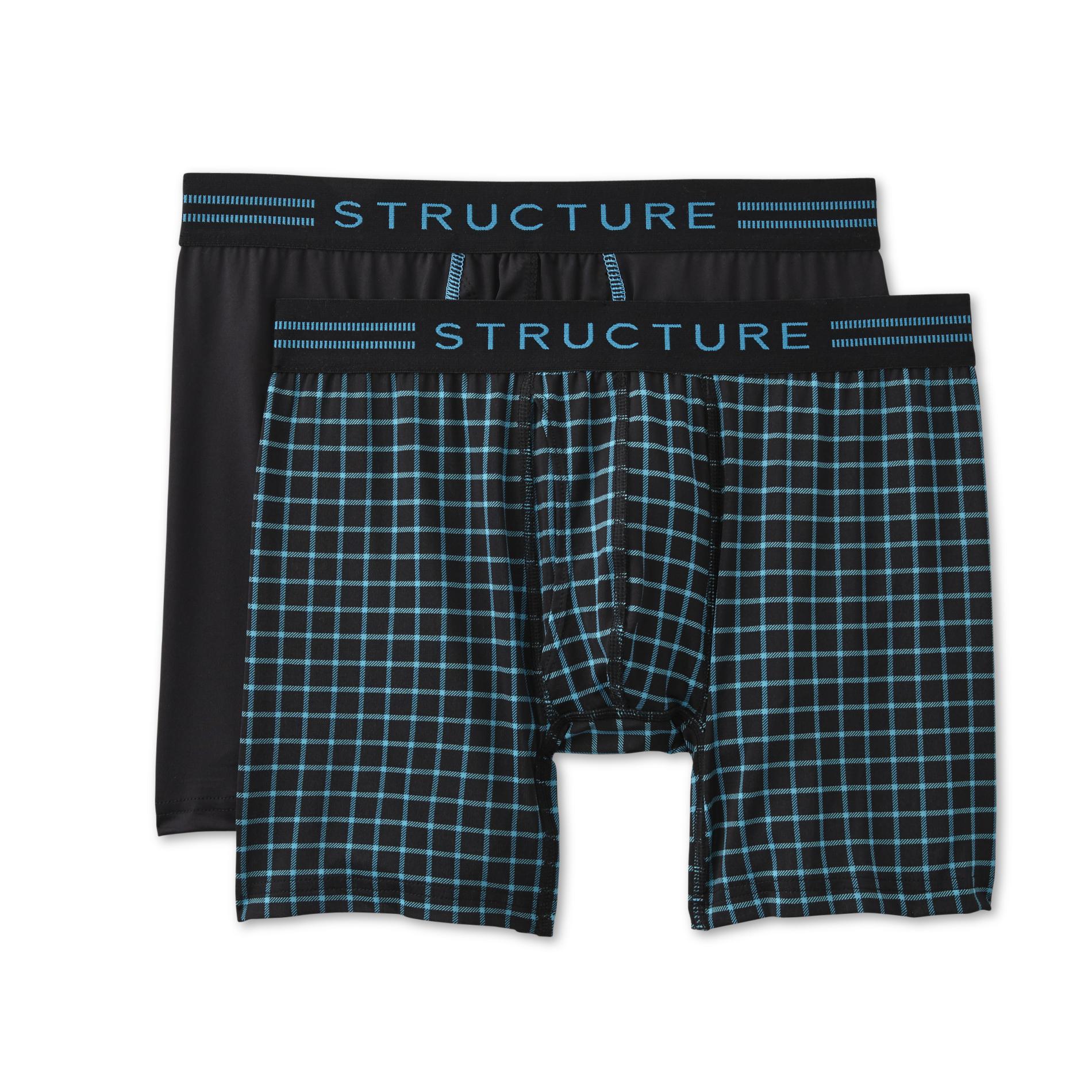 Structure Men's 2-Pack Performance Sport Boxer Briefs - Solid & Check
