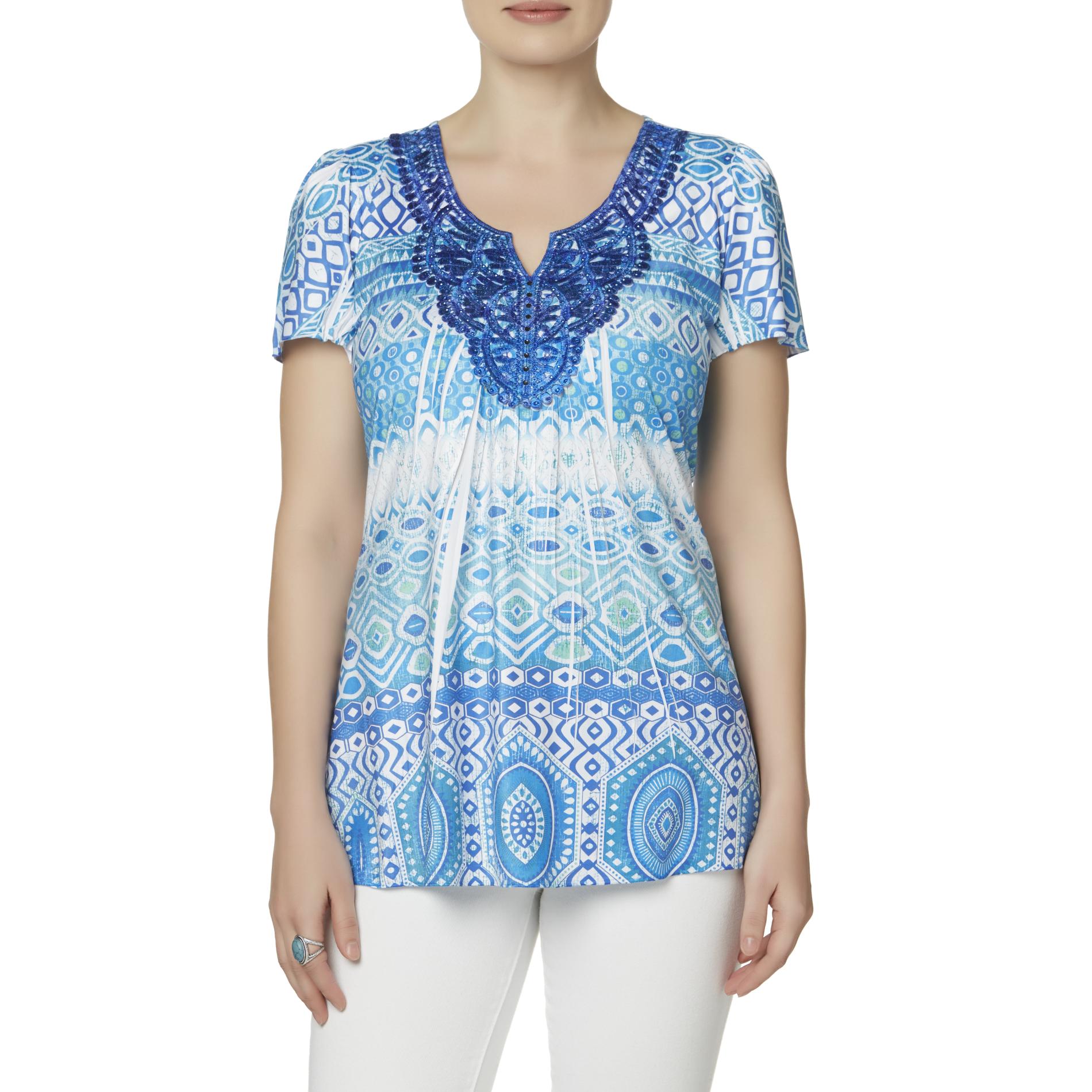 Women's Embellished Sublimation Top - Mixed Print