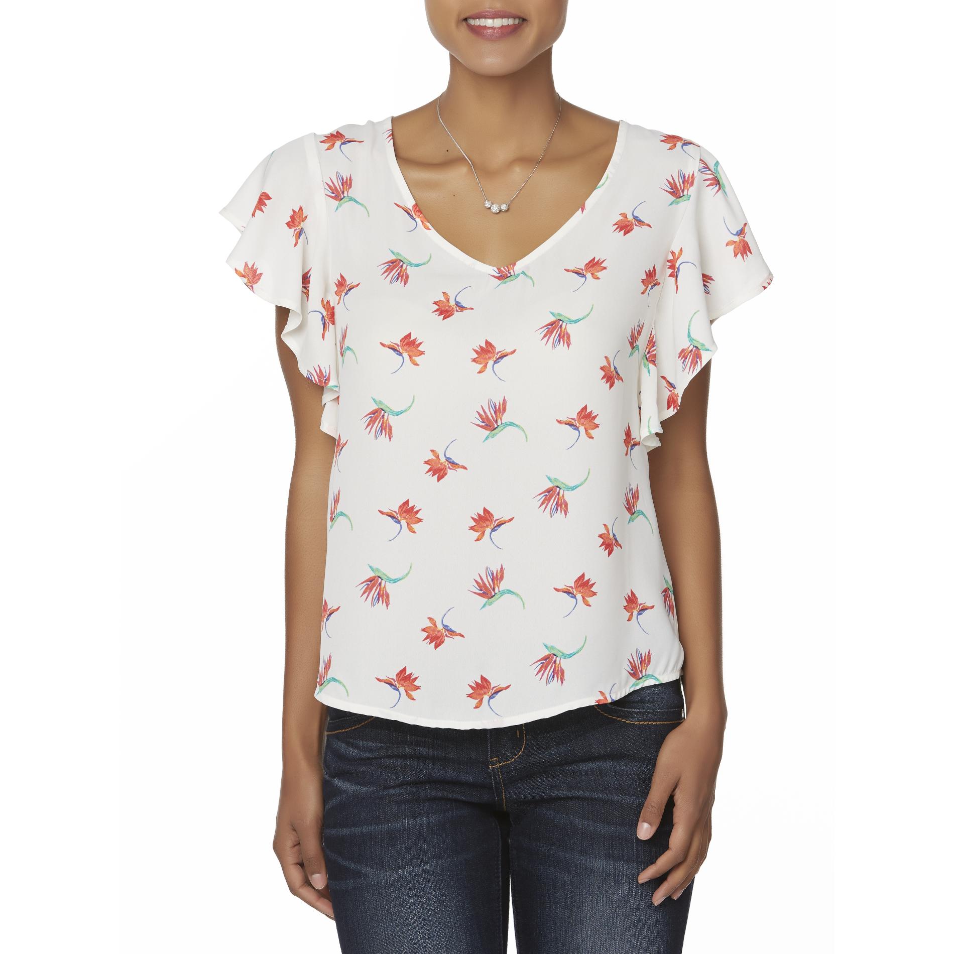 Simply Styled Women's Flutter Sleeve Top - Floral