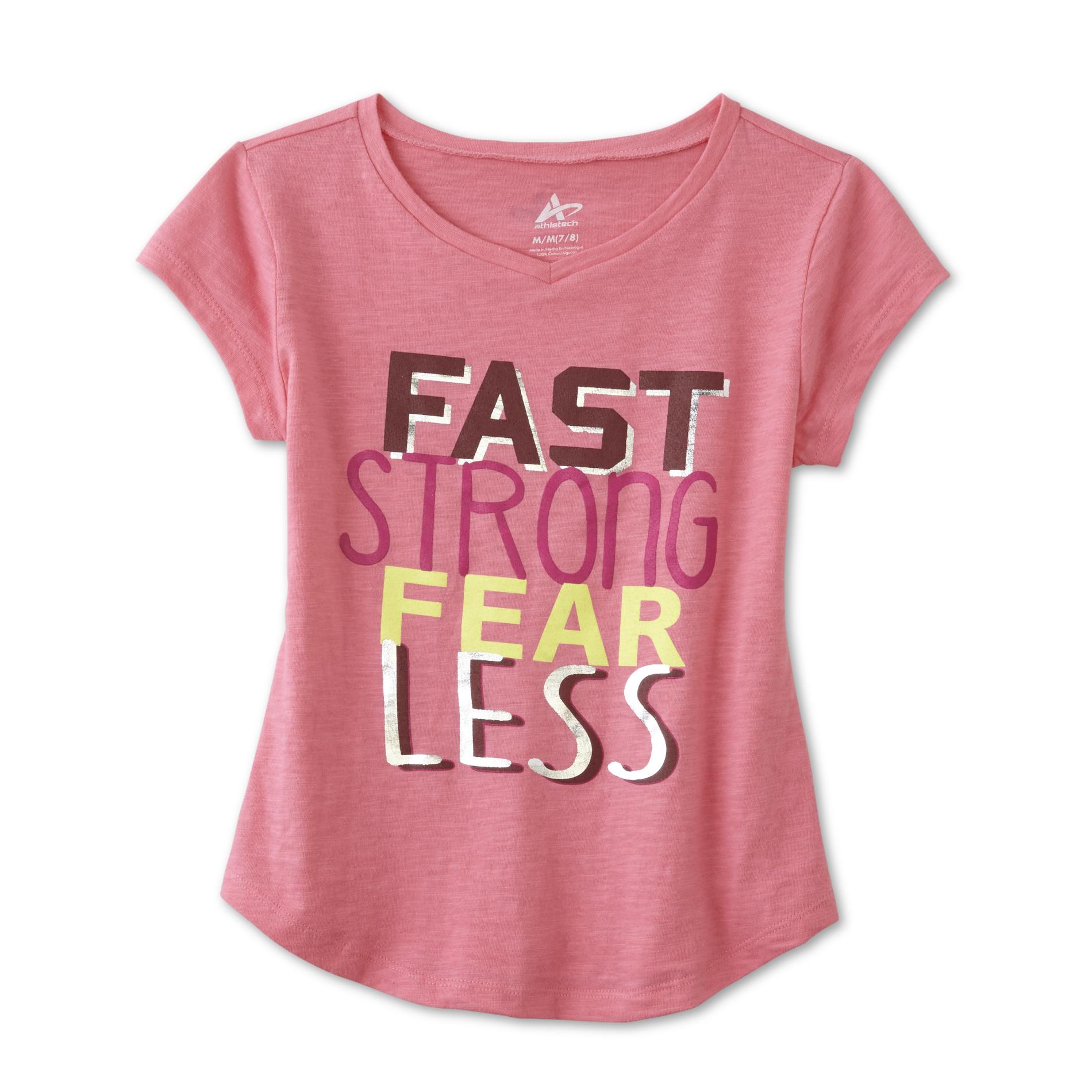 Athletech Girls' V-Neck Graphic T-Shirt - Fast Strong Fearless