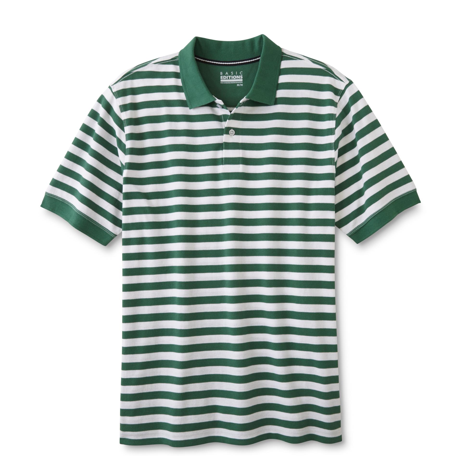 Basic Editions Men's Big & Tall Pique Polo Shirt - Striped