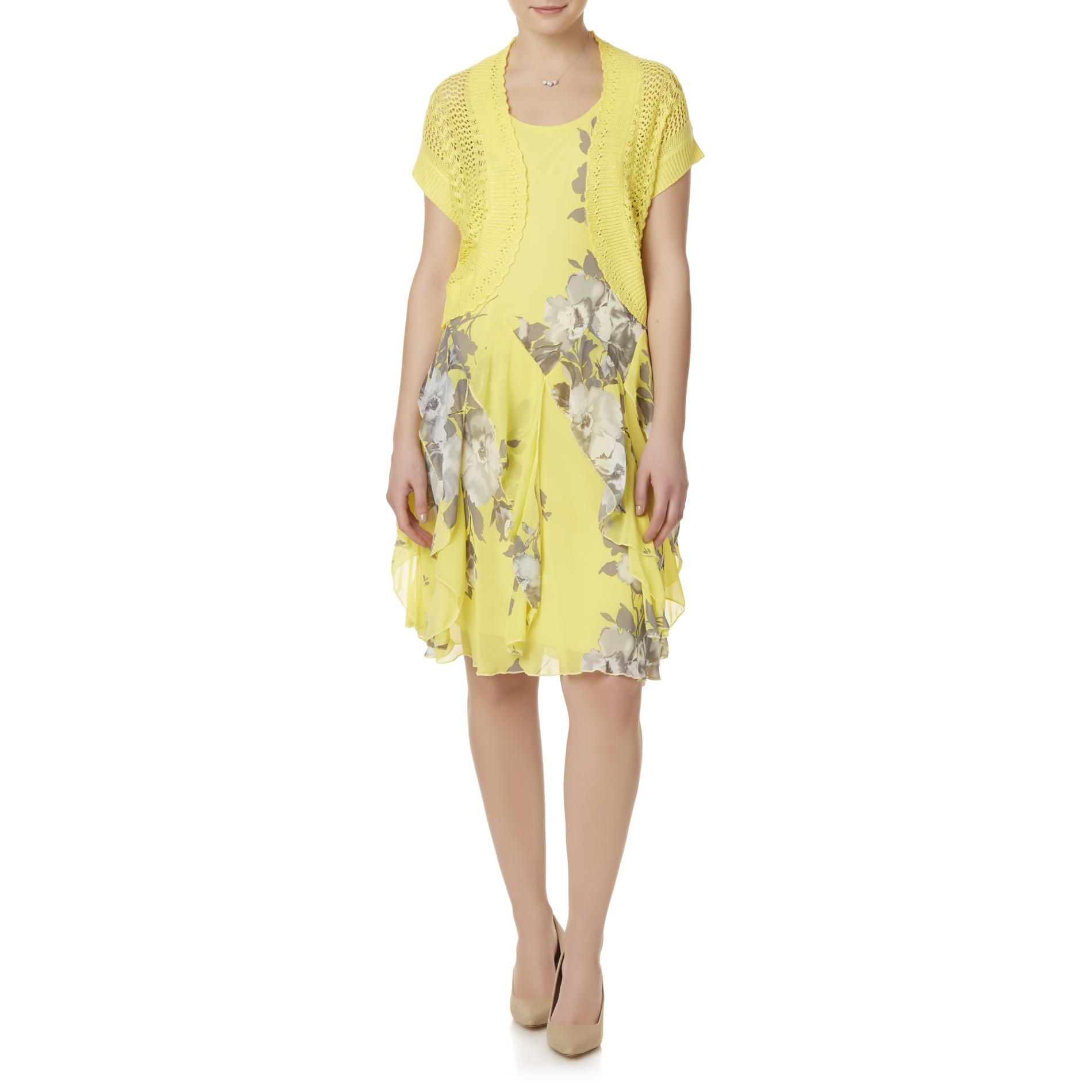 Robbie Bee Women's Sleeveless Dress & Shrug - Floral