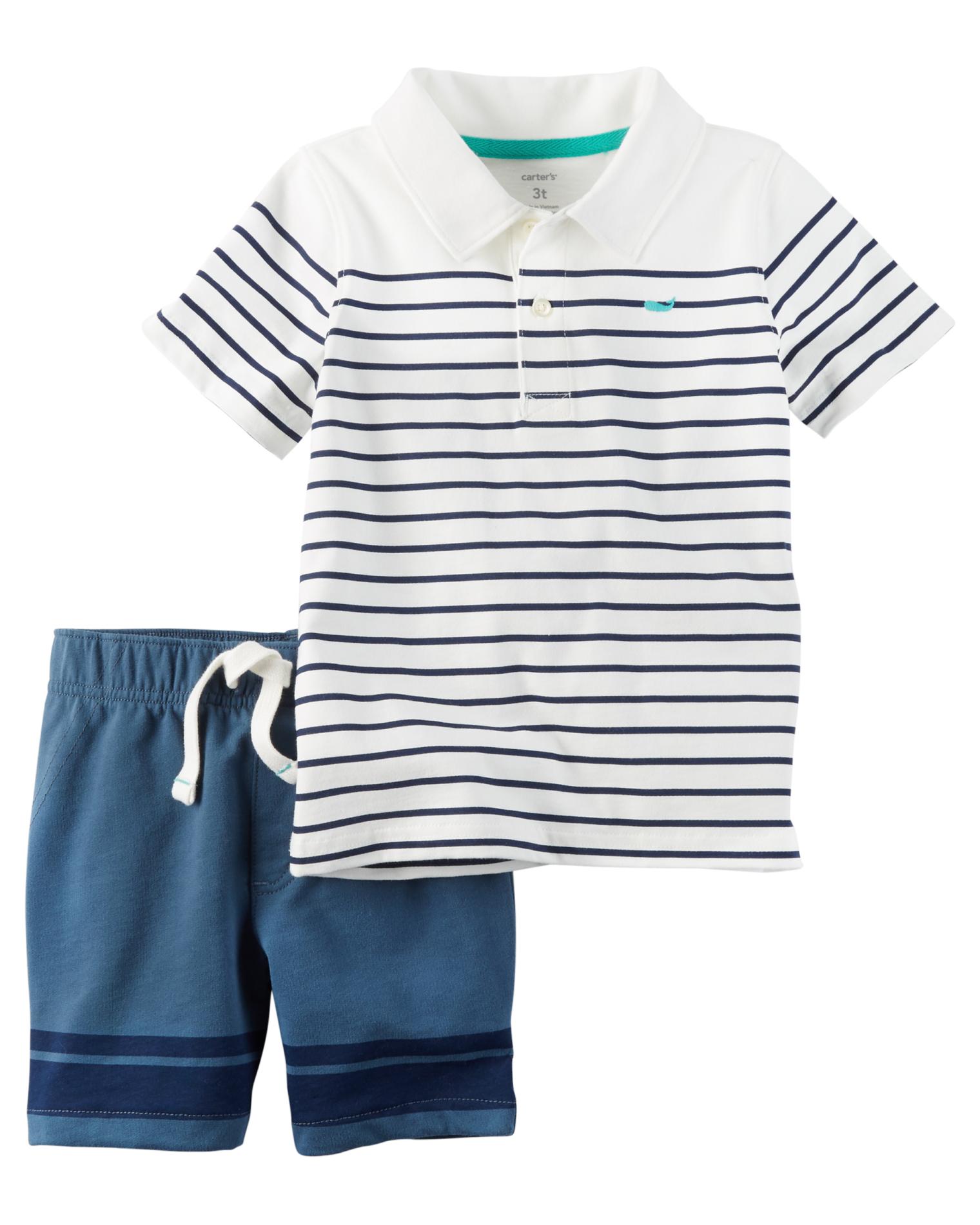 Carter's Newborn & Infant Boys' Polo Shirt & Shorts - Striped