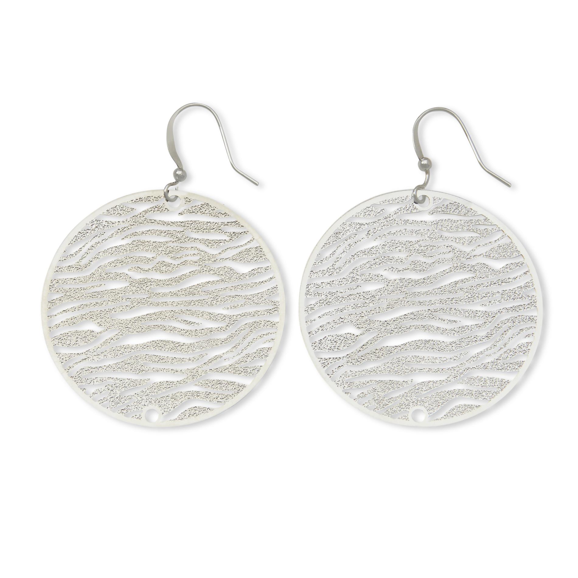 Attention Women’s Silvertone Zebra Cutout Drop Earrings, Gray Attention Women’s Silvertone Zebra Cutout Drop Earrings, Gray