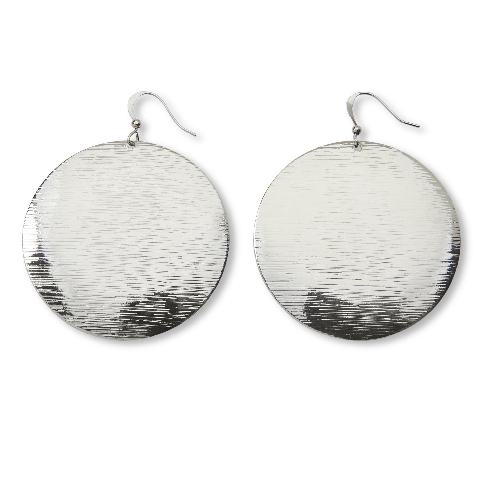 Attention Women’s Silvertone Disk Drop Earrings, Gray Attention Women’s Silvertone Disk Drop Earrings, Gray