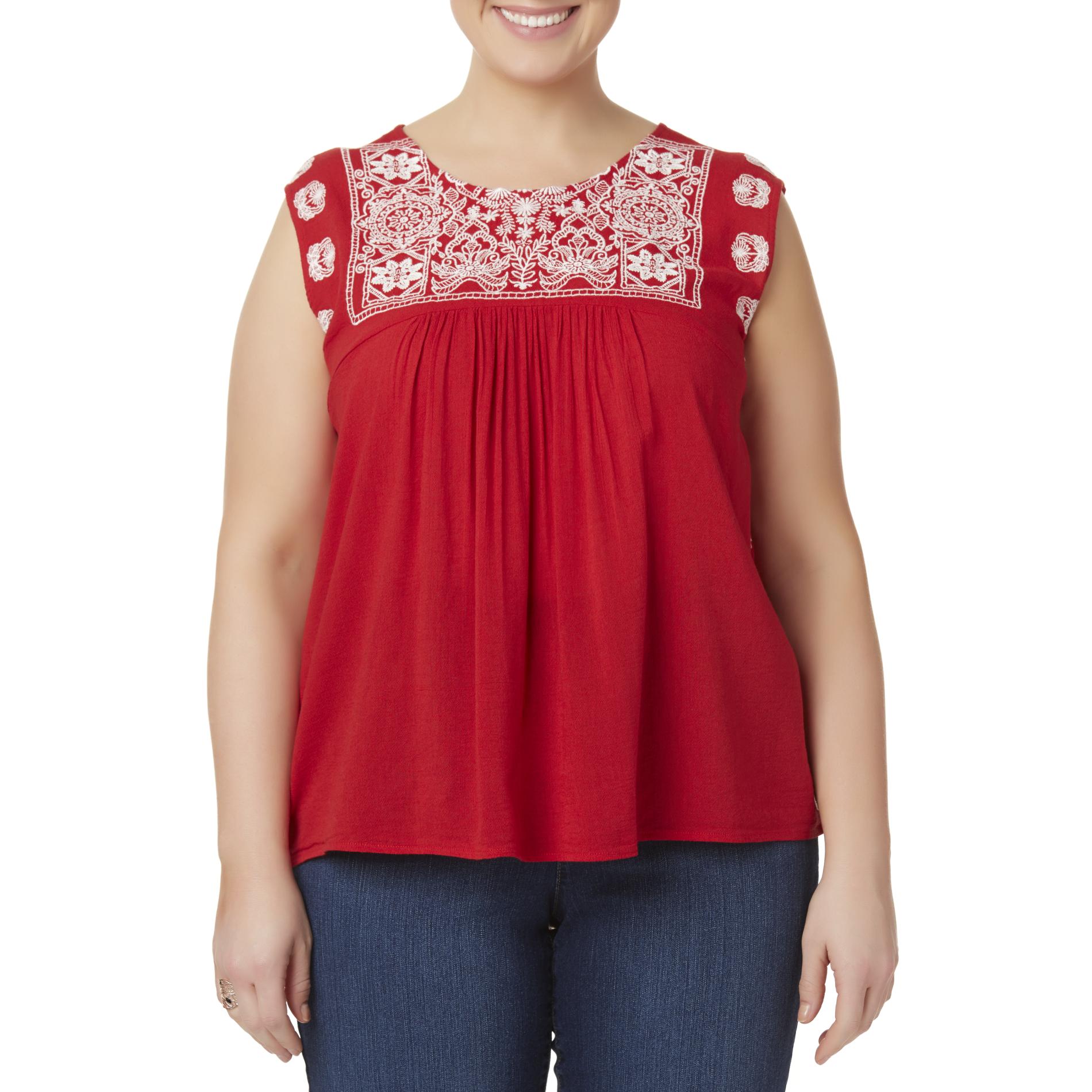 Simply Emma Women's Plus Embroidered Sleeveless Top