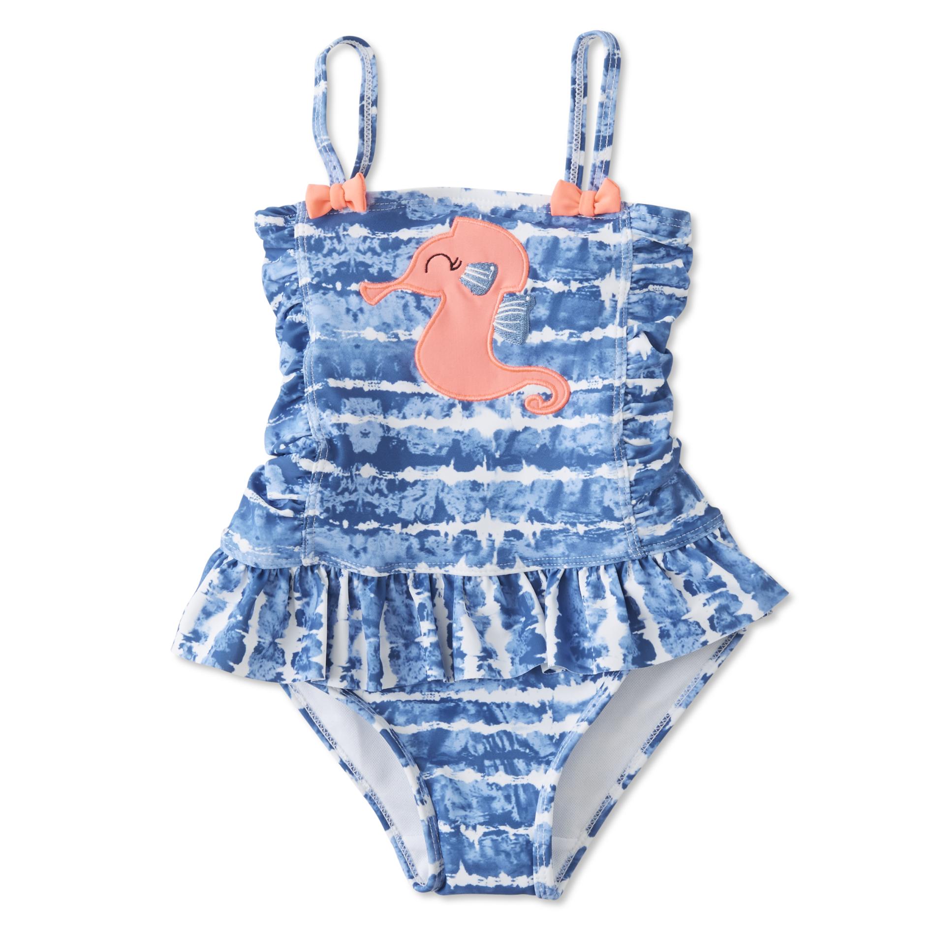 WonderKids Infant & Toddler Girls Swimsuit - Tie-Dye & Sea Horse