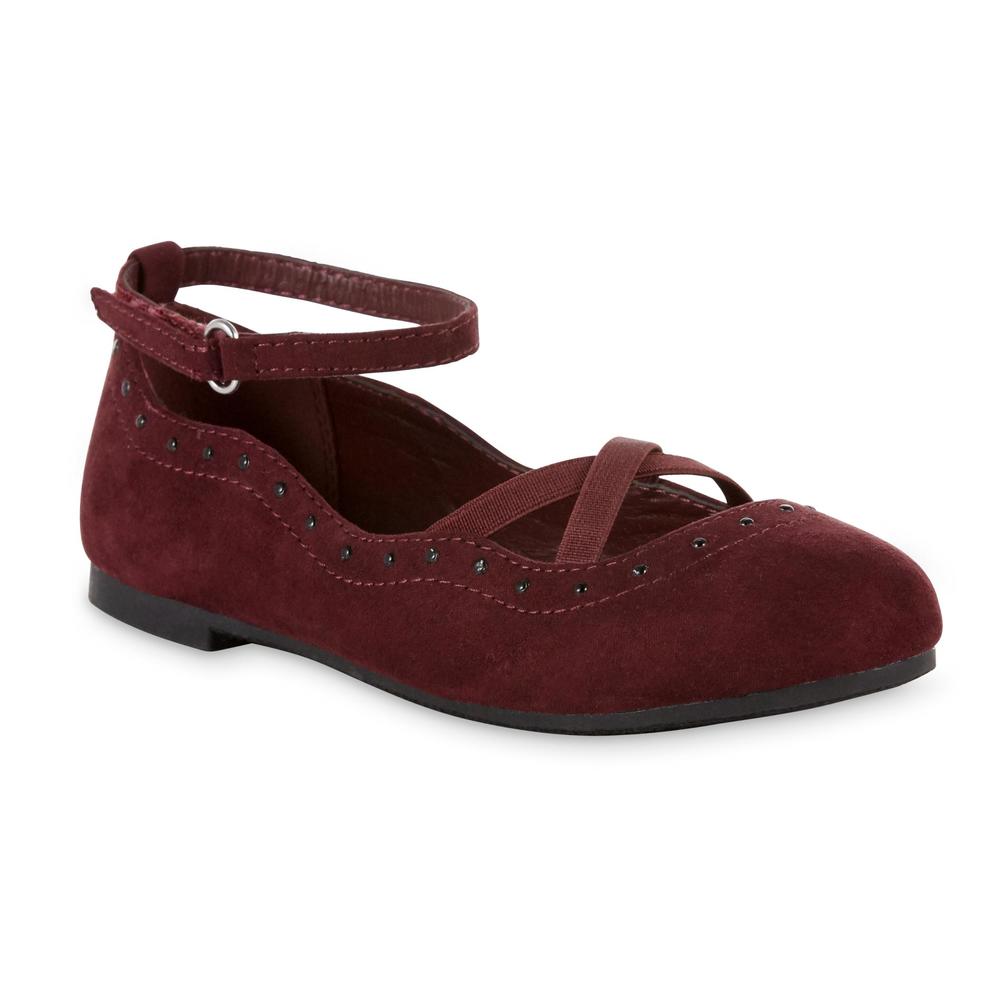 Basic Editions Girls' Ankle Strap Red Ballet Flat