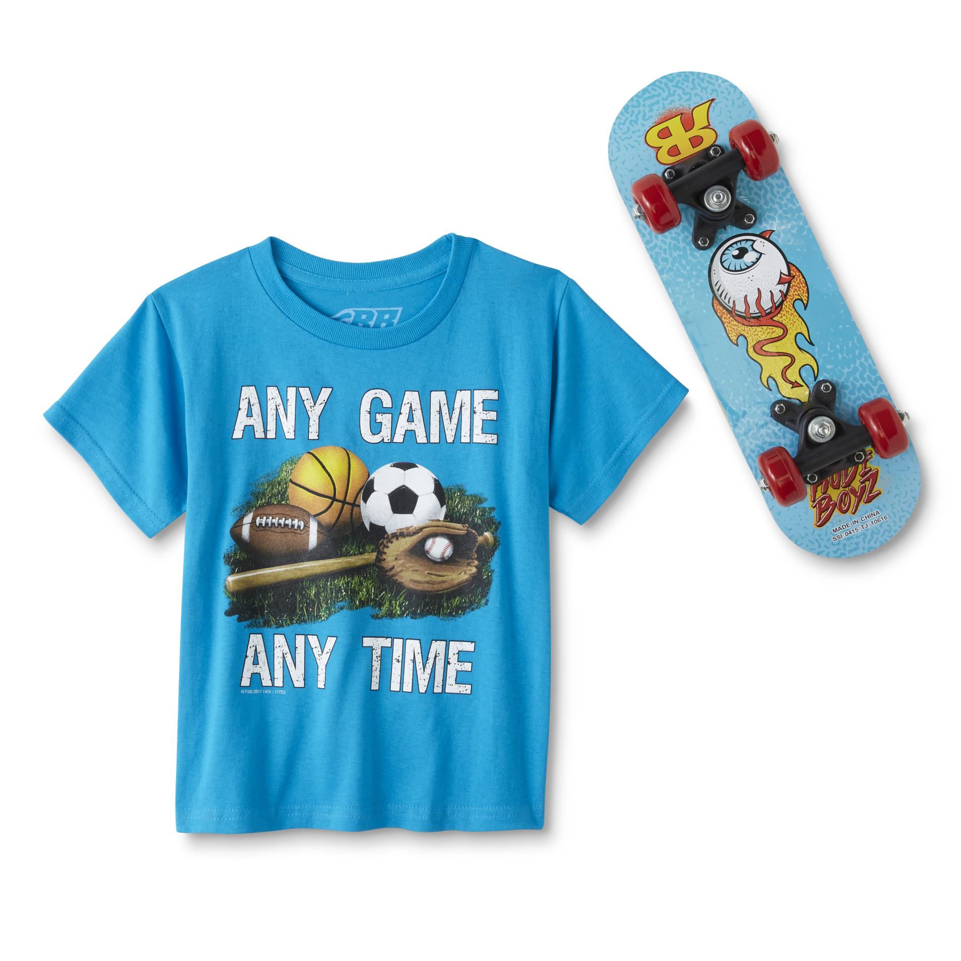 Rude Boyz Boys' Graphic T-Shirt & Skateboard Toy
