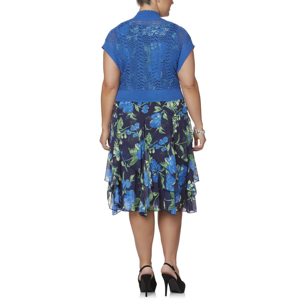 Robbie Bee Women's Plus Sleeveless Dress & Shrug - Floral