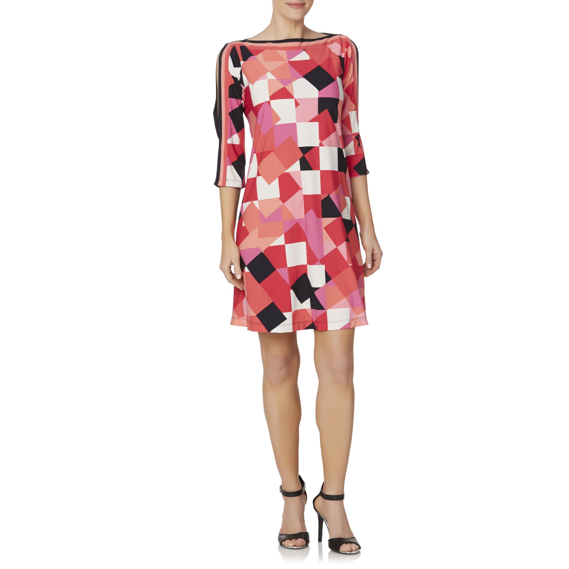 Studio 1 Women's Split-Sleeve Shift Dress - Geometric Print