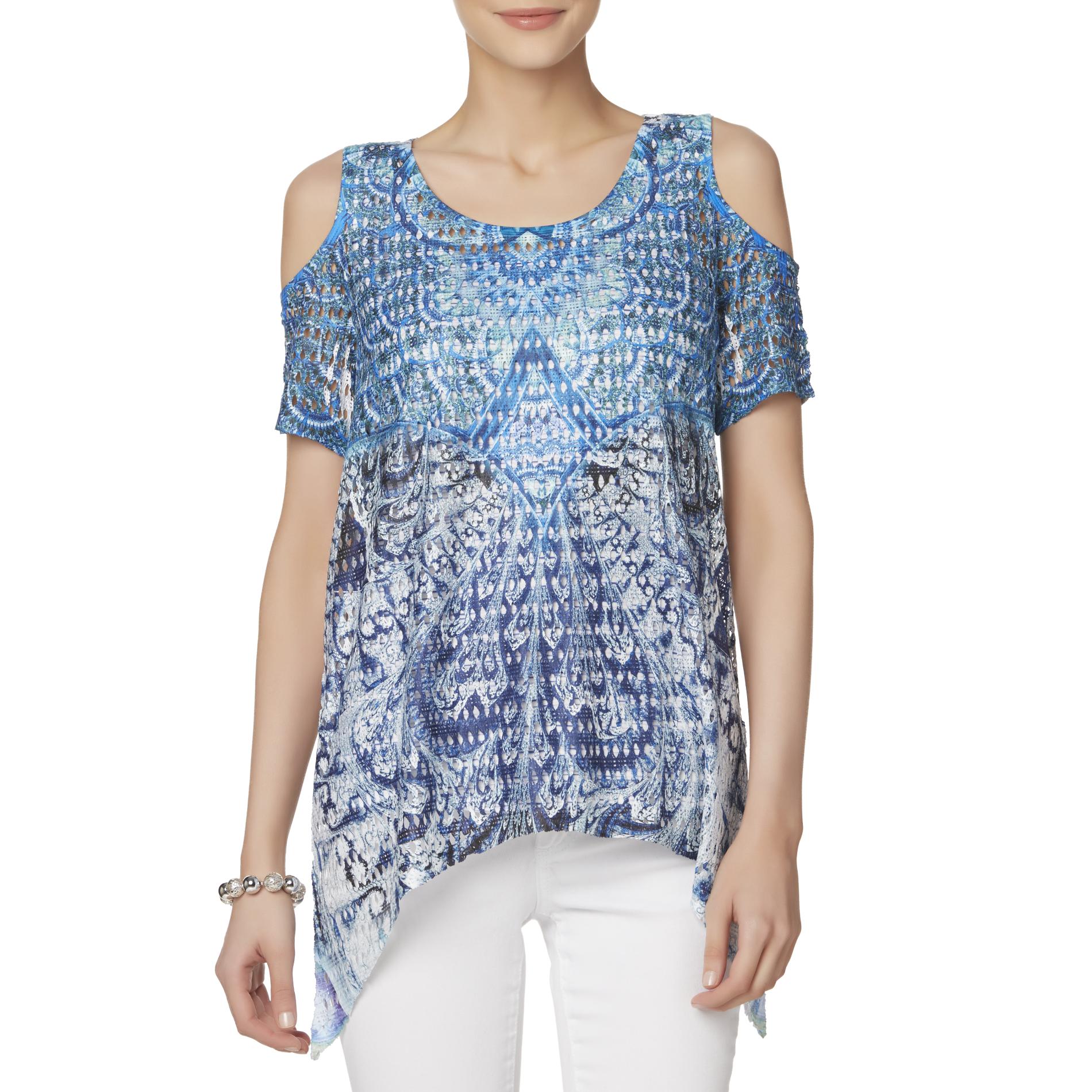 Simply Styled Women's Cold Shoulder Top - Abstract Print