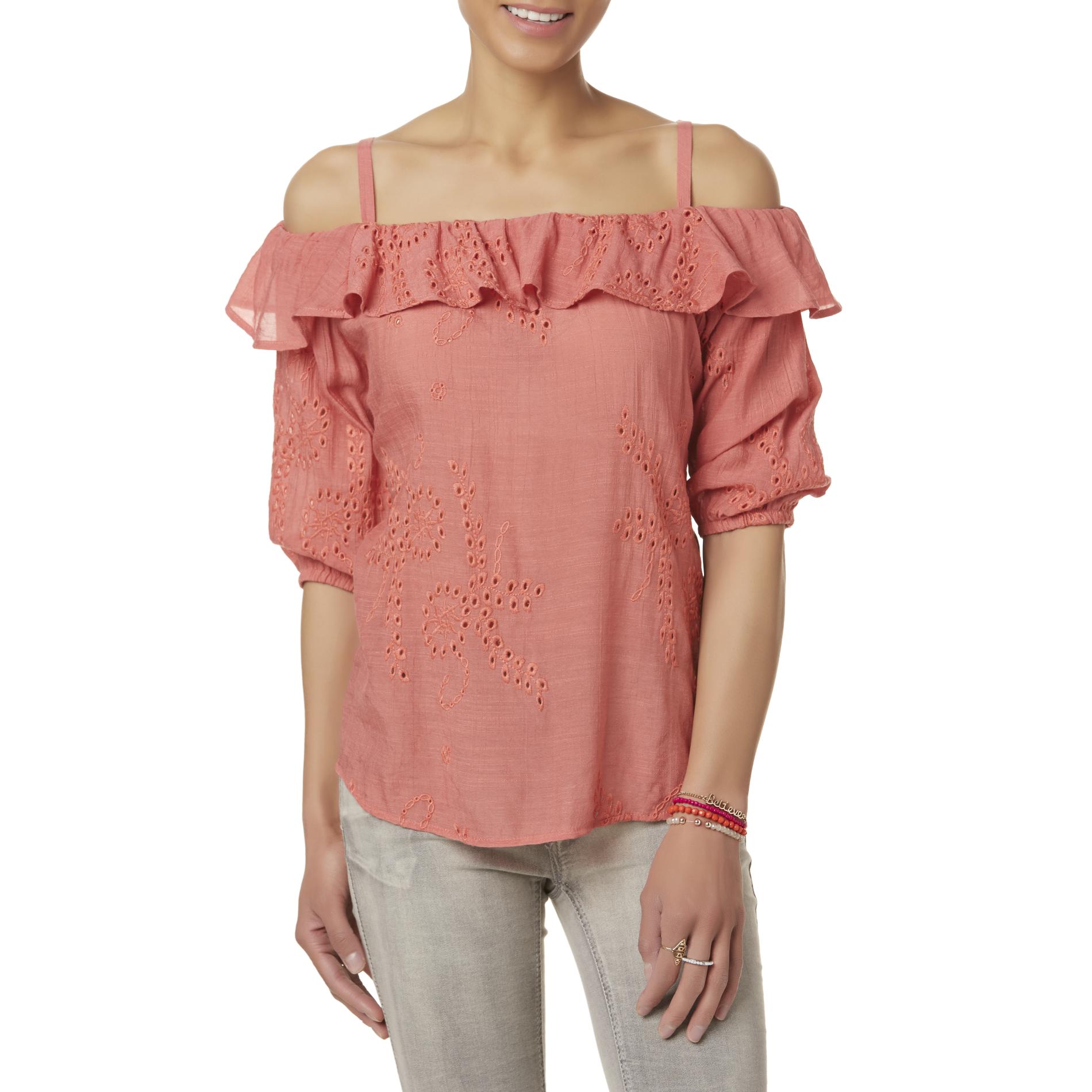Simply Styled Women's Embroidered Cold Shoulder Top