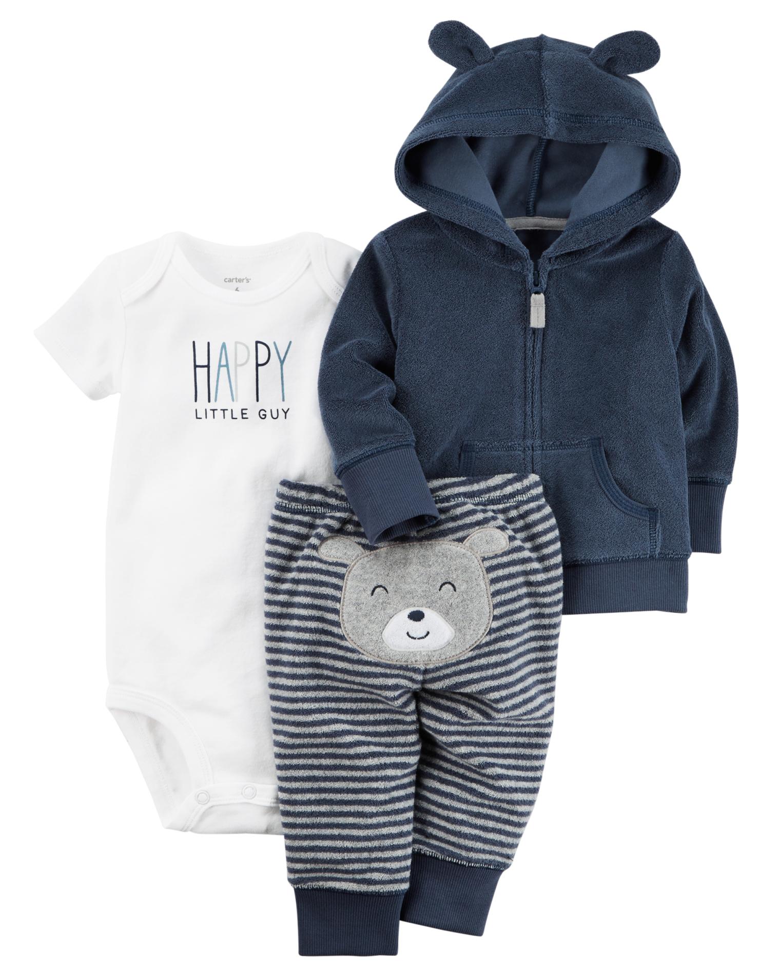 Carter's Newborn & Infant Boys' Hoodie Jacket, Bodysuit & Pants - Happy Little Guy