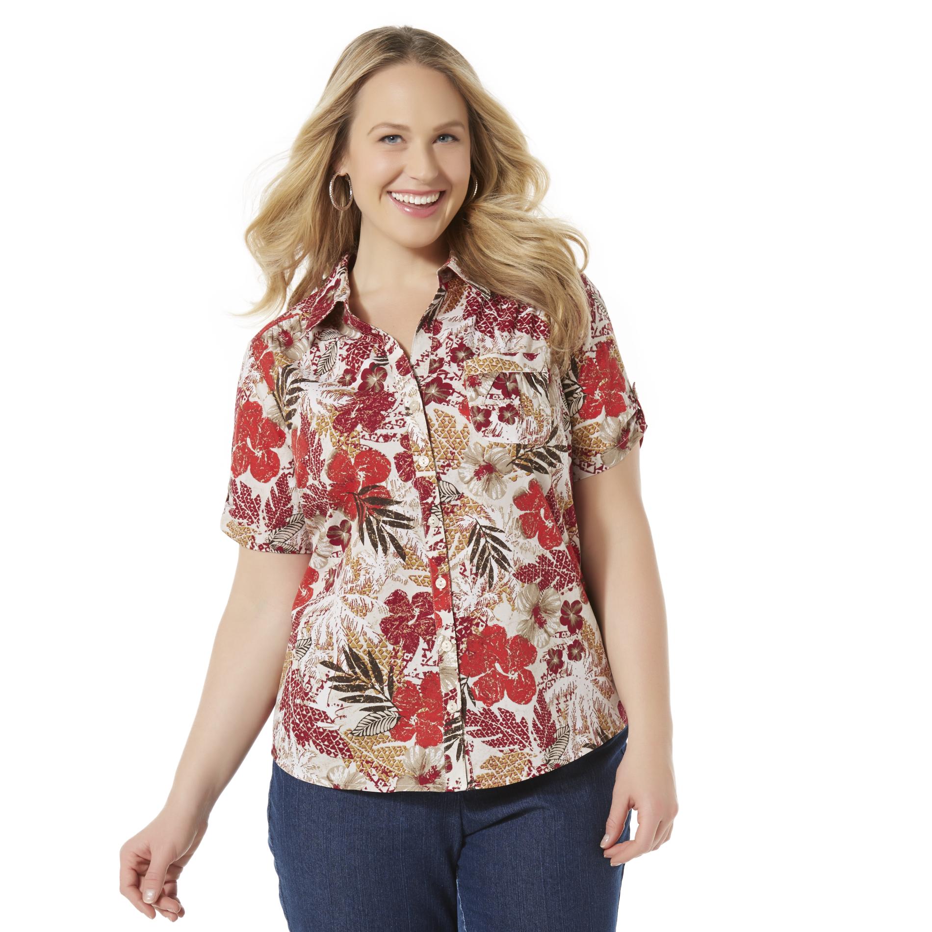 Erika Women's Plus Camp Shirt - Tropical Print