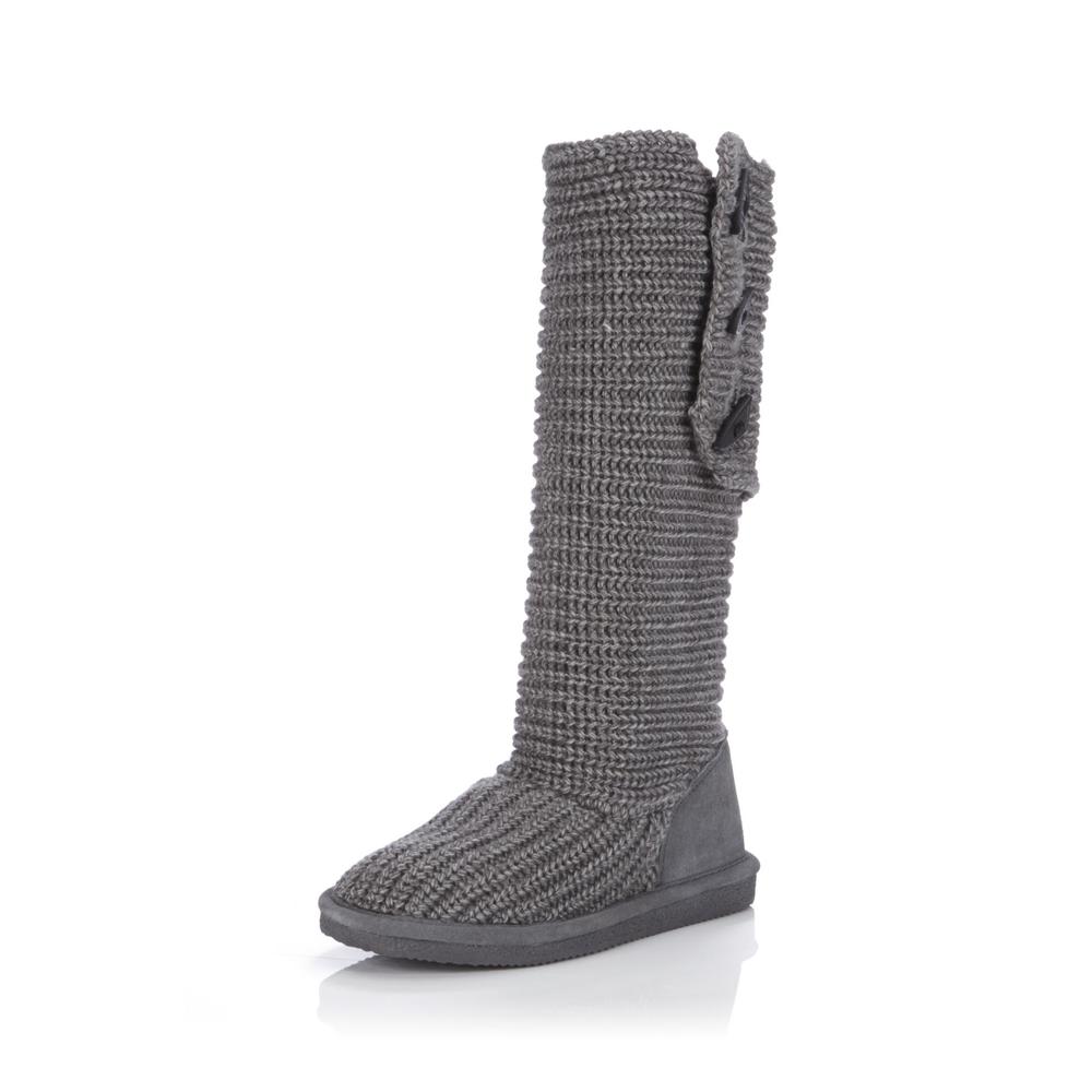 Bearpaw Women's Gray Knit Slipper Boot