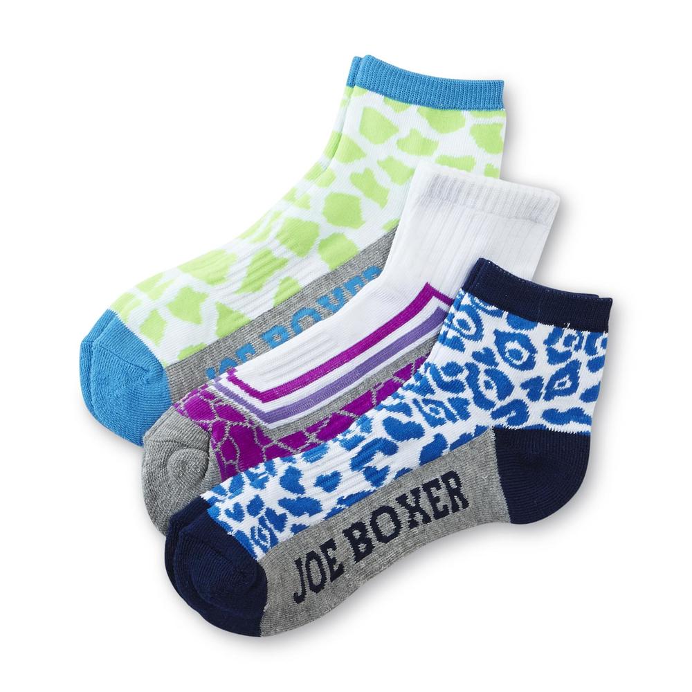 Joe Boxer Women's 3-Pairs Quarter Sporty Socks - Animal Prints
