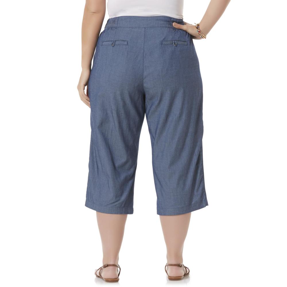 Basic Editions Women's Plus Chambray Capri Pants