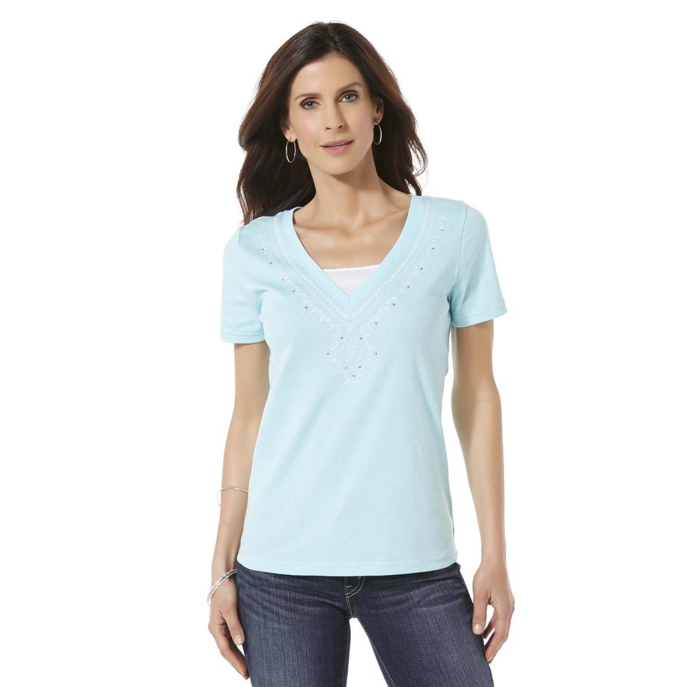 Basic Editions Women's Embellished Layered-Look T-Shirt