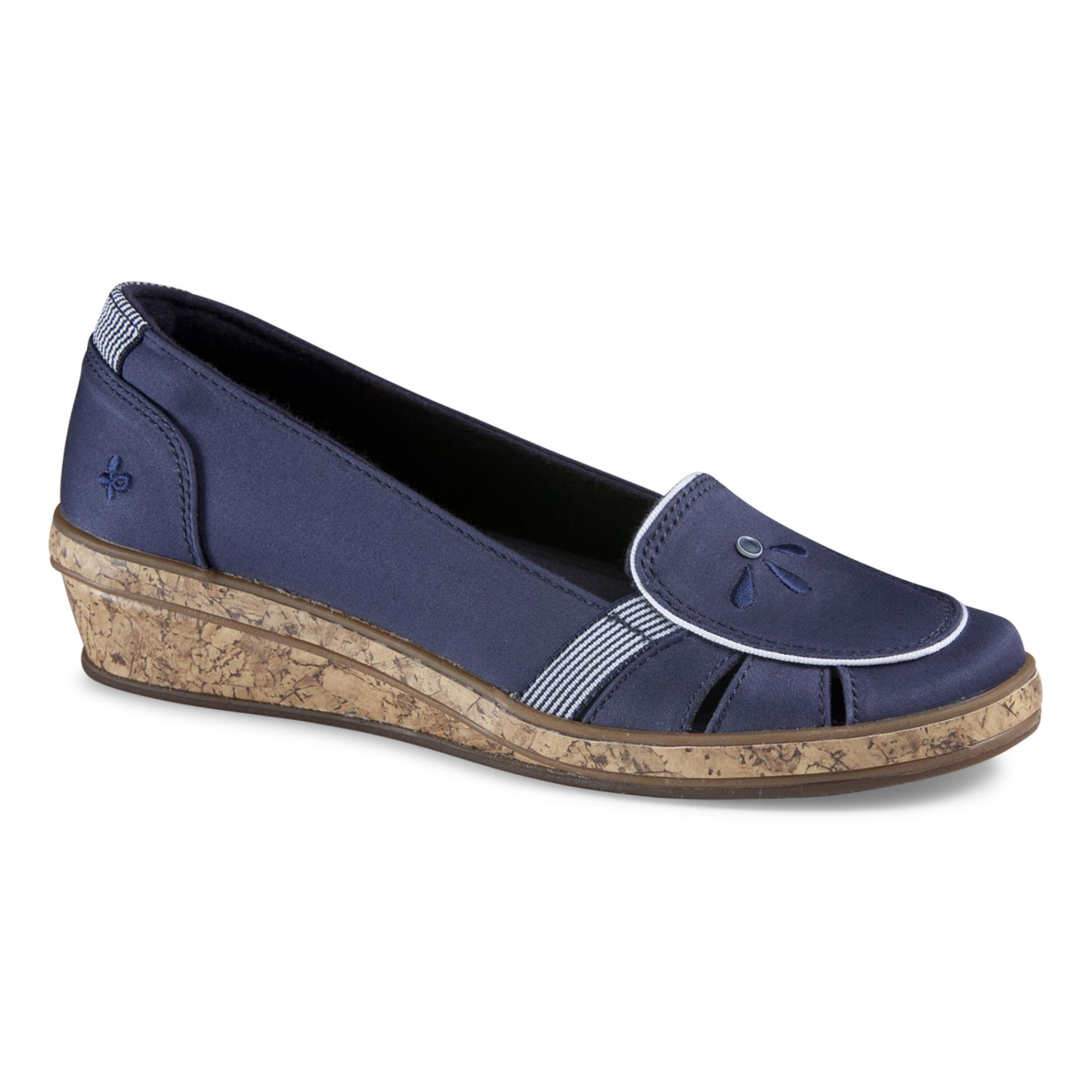 Grasshoppers Women's Geri Navy Wedge Shoe - Wide Width Available
