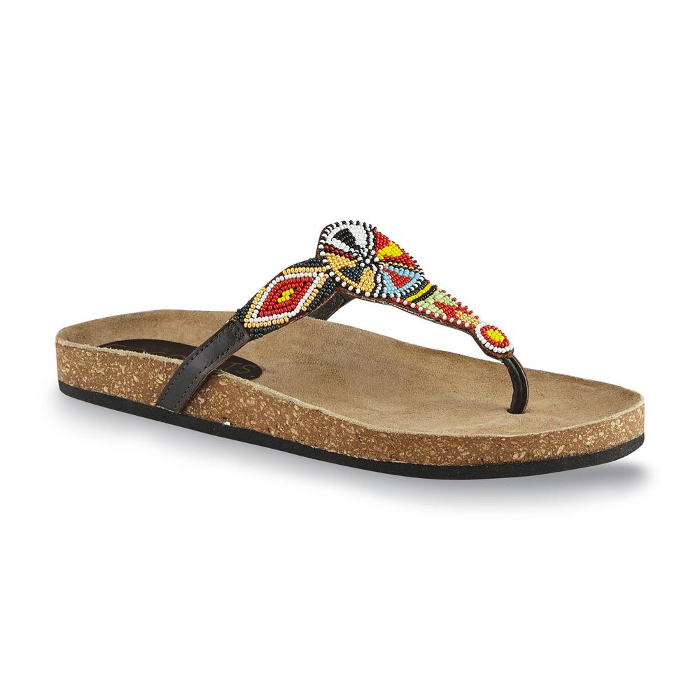 Coconuts by Matisse Women's Hippie Black/Tan/Multicolor Beaded Thong Sandal