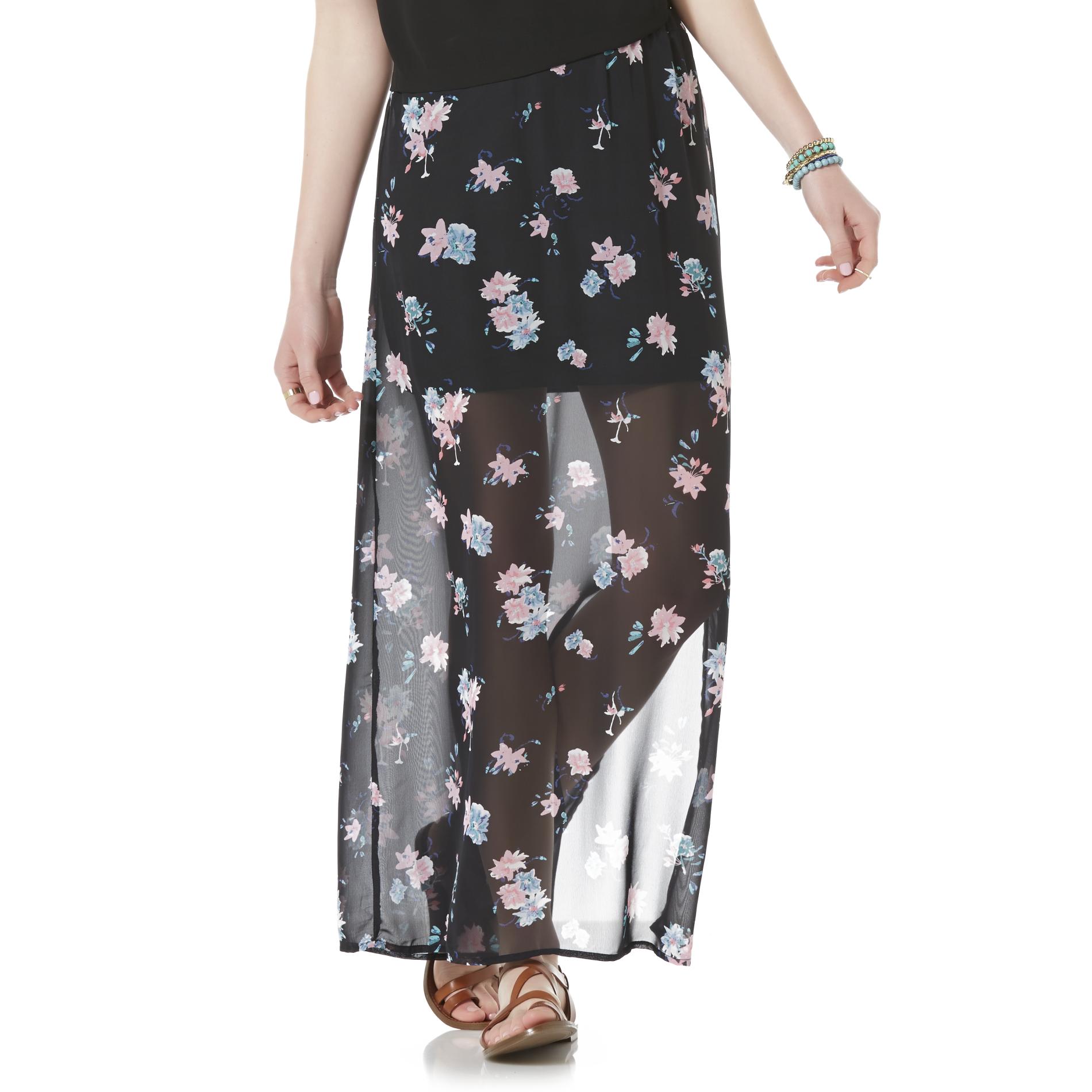 Adam Levine Women&#8217;s Floral Hi-Lo Half Lined Maxi Skirt