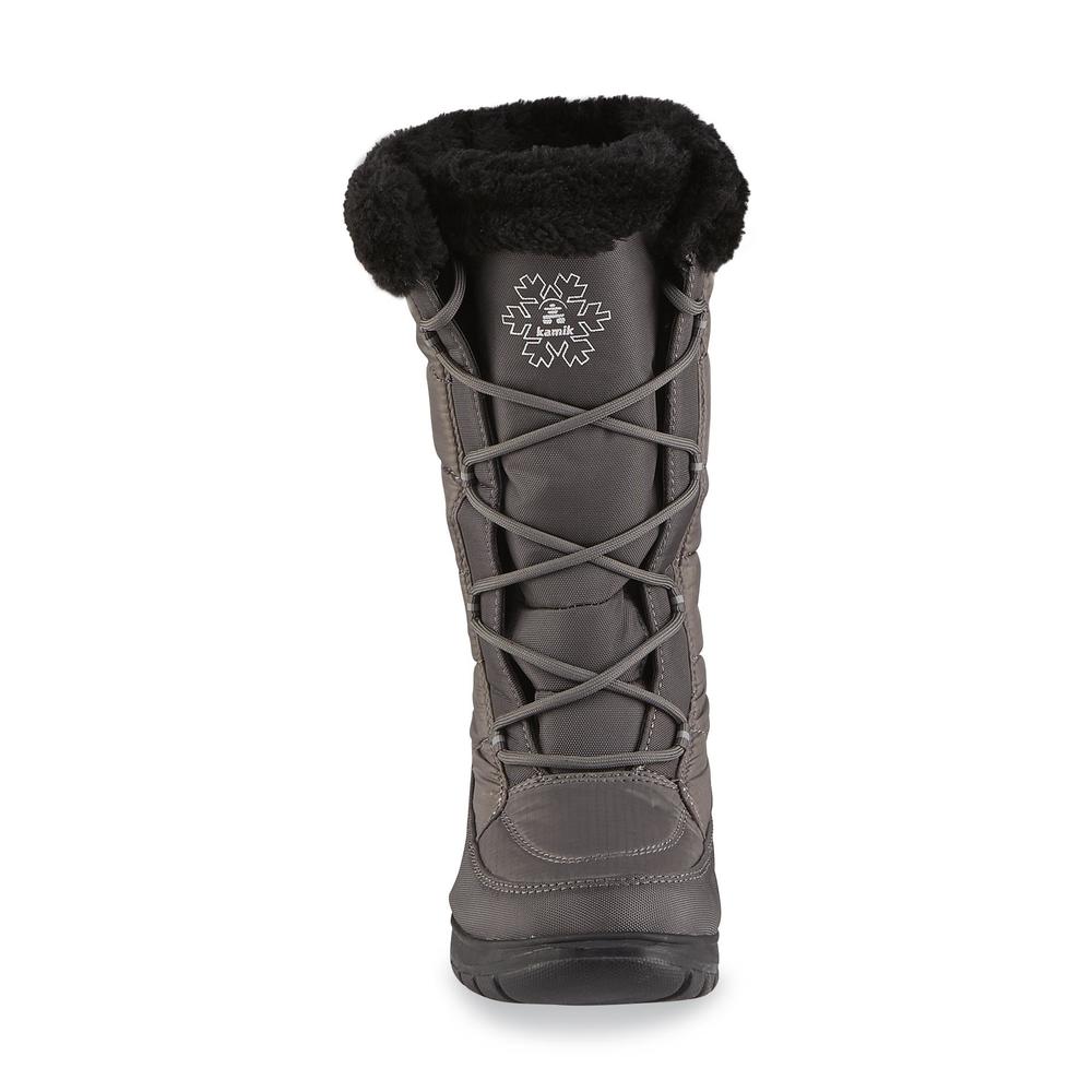 Kamik Women's NewYork2 Gray Water-Resistant Mid-Calf Faux Fur Winter Snow Boot - Wide Width