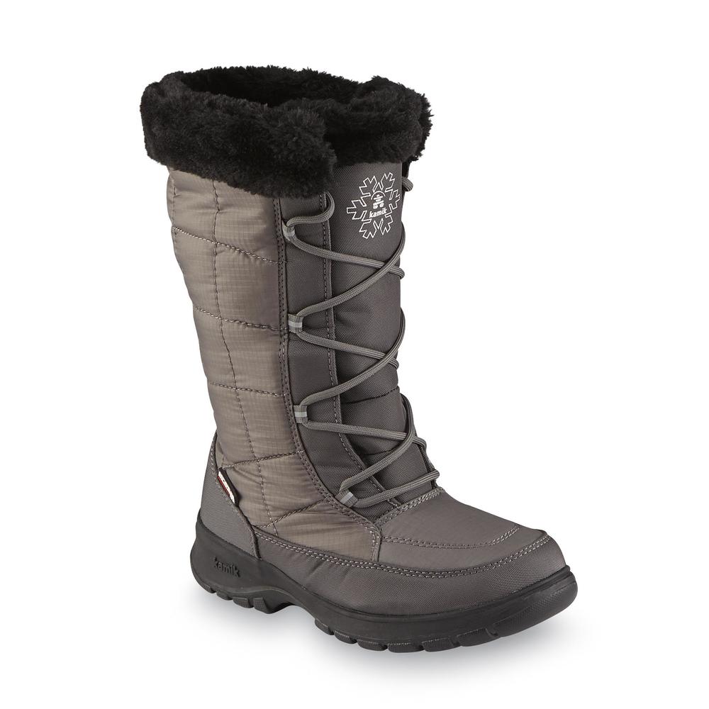 Kamik Women's NewYork2 Gray Water-Resistant Mid-Calf Faux Fur Winter Snow Boot - Wide Width