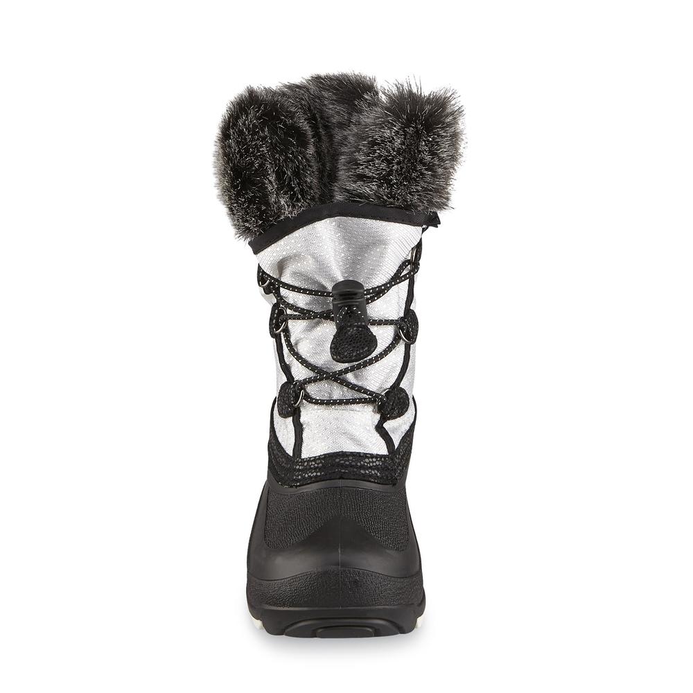 Kamik Girl's Powdery White/Black Faux Fur Waterproof Winter Snow Boot