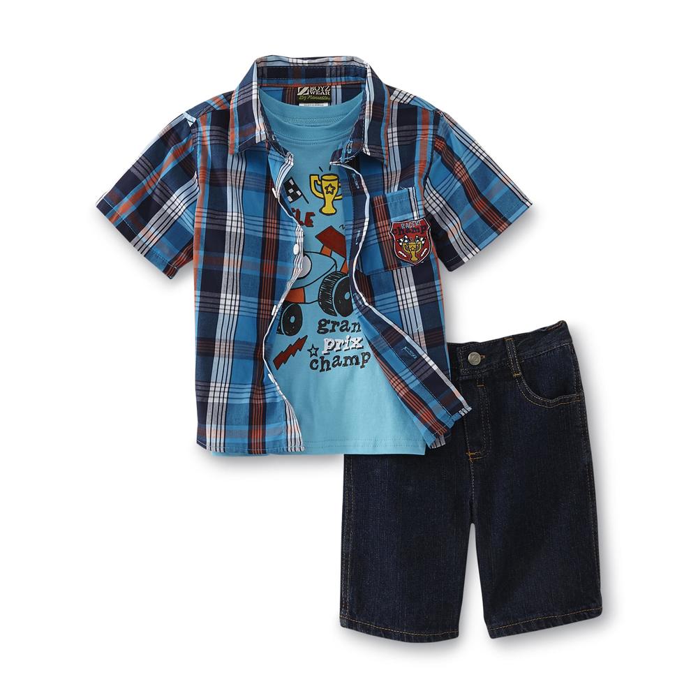Little Rebels Infant & Todder Boy's Button-Front Shirt  T-Shirt & Denim Shorts - Grand Prix