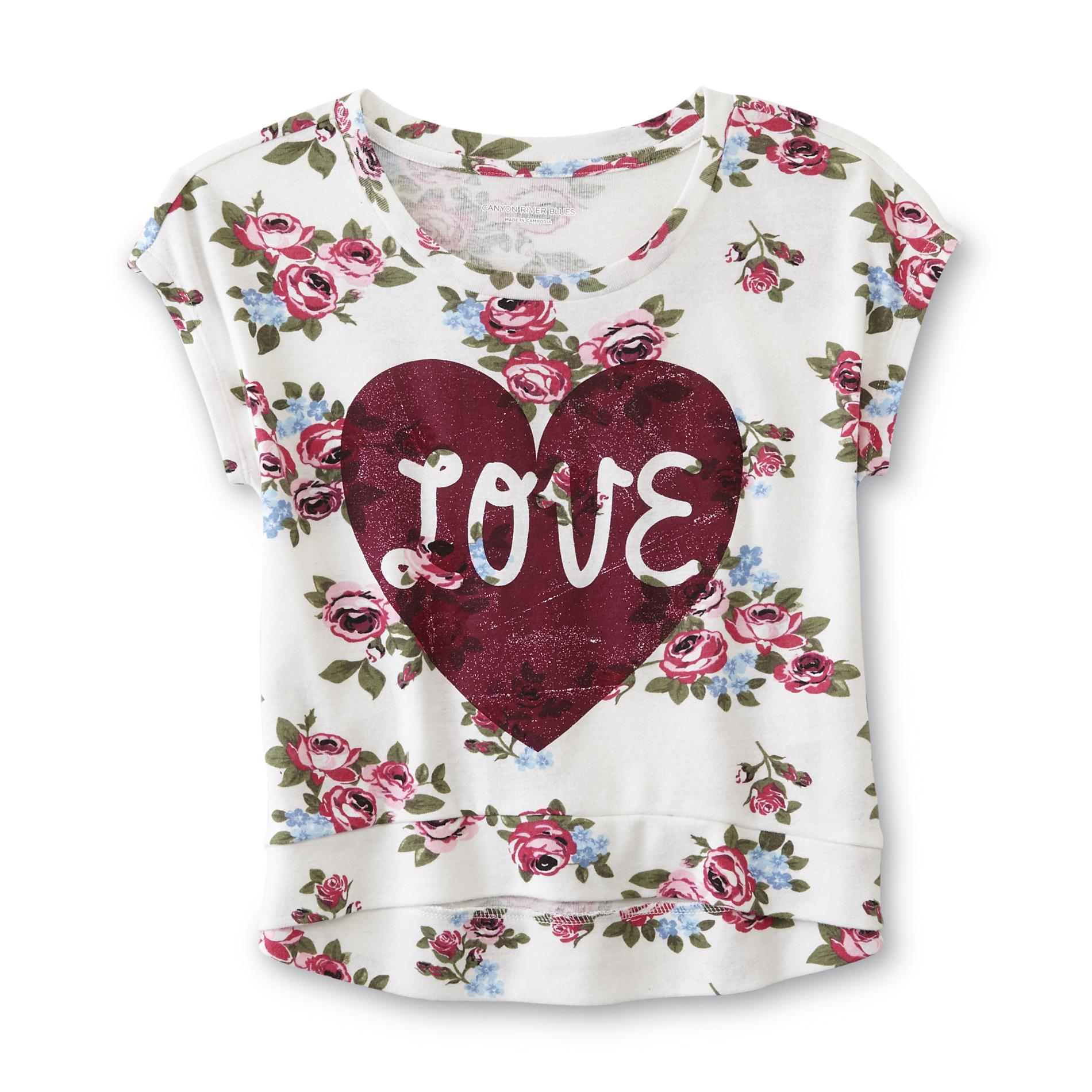 Canyon River Blues Girl's Knit Crop Top - Floral Print Love