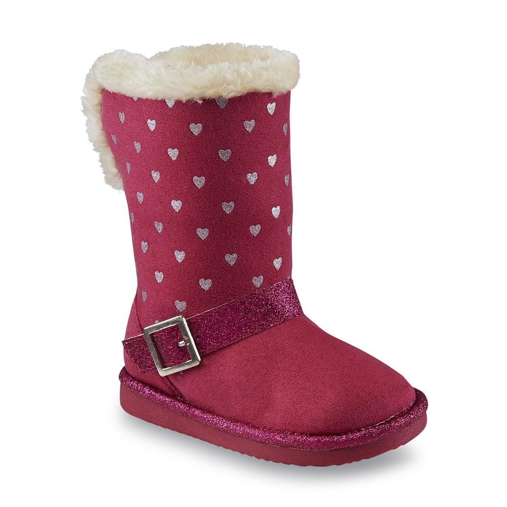 OshKosh Toddler Girl's Iris Pink/Hearts Faux Fur-Trimmed Boot
