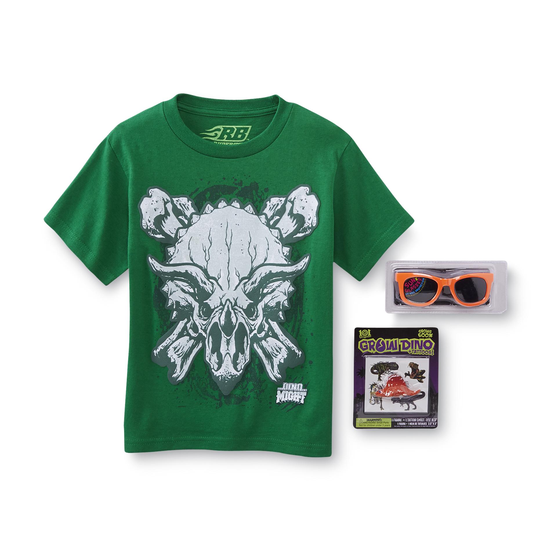 Rudeboyz Boy's T-Shirt  Sunglasses  Toy & Temporary Tattoos - Dinosaur