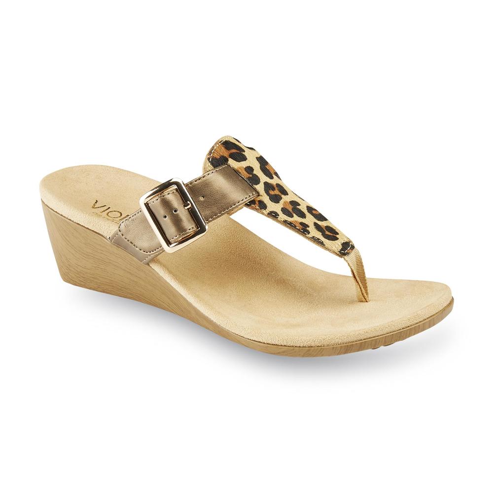 Vionic Women's Alanis Leopard/Tan Wedge Comfort Sandal