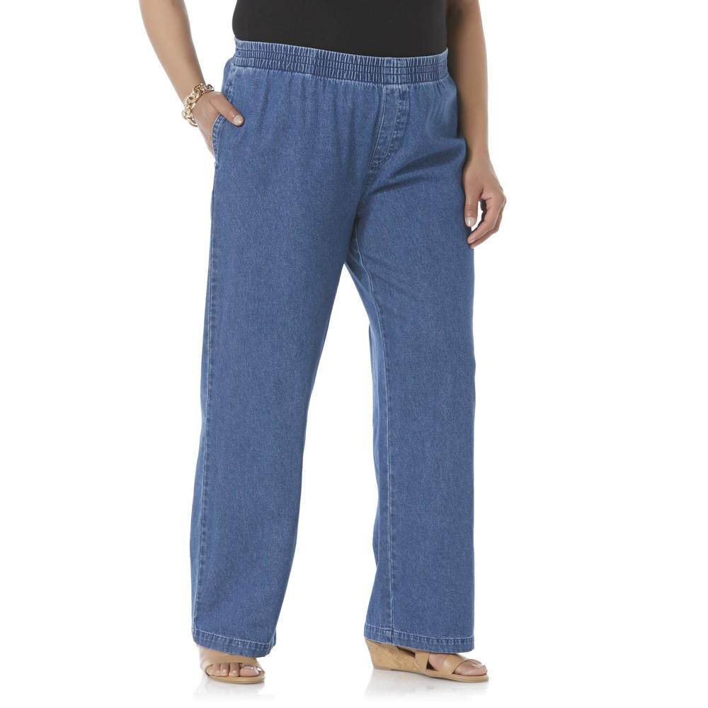 Basic Editions Women's Plus Elastic Waist Jeans