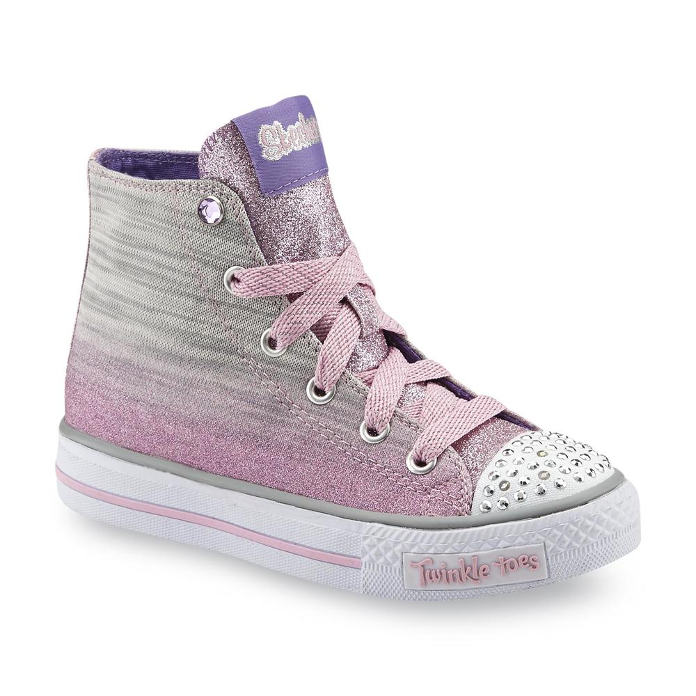 Skechers Girl's Twinkle Toes Splendorific Pink/Gray High-Top Light-Up Shoe