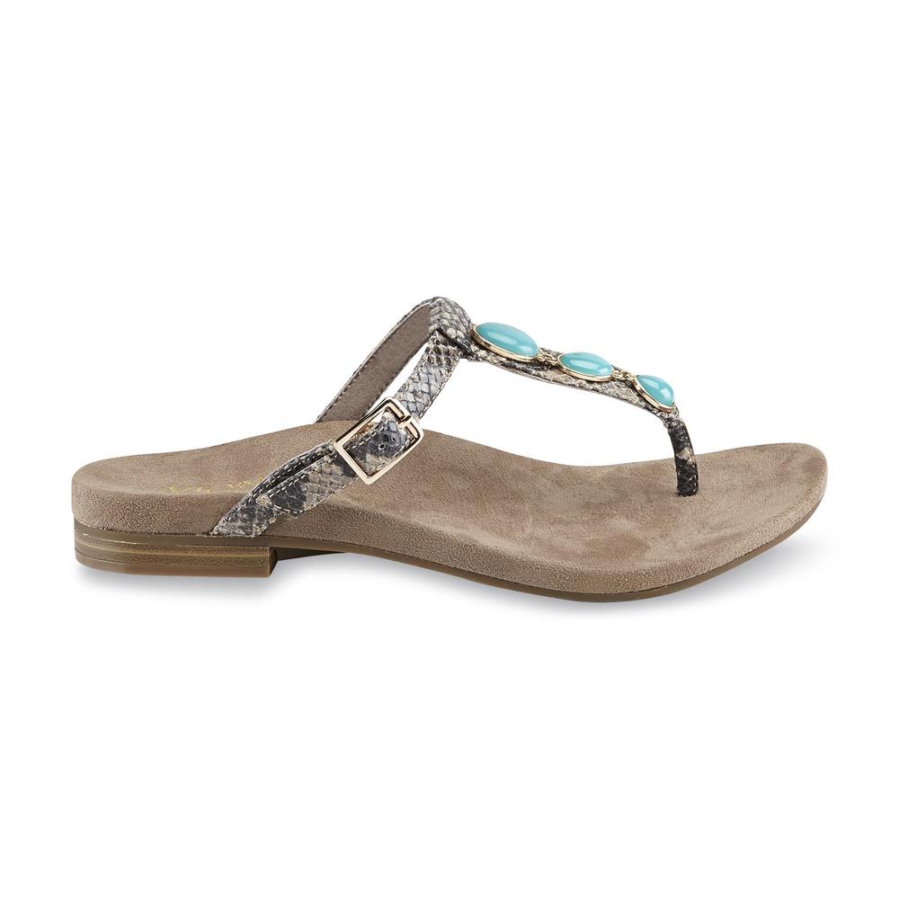 Vionic Women's Jada Taupe/Turquoise Embellished T-Strap Sandal