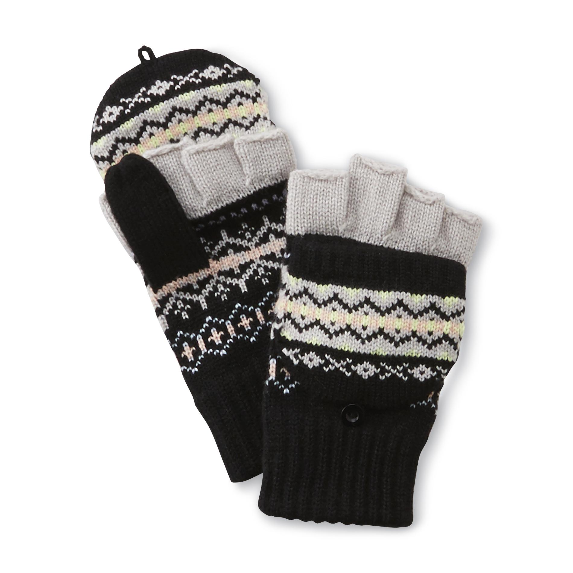 Joe Boxer Women's Convertible Fingerless Knit Gloves Fair Isle