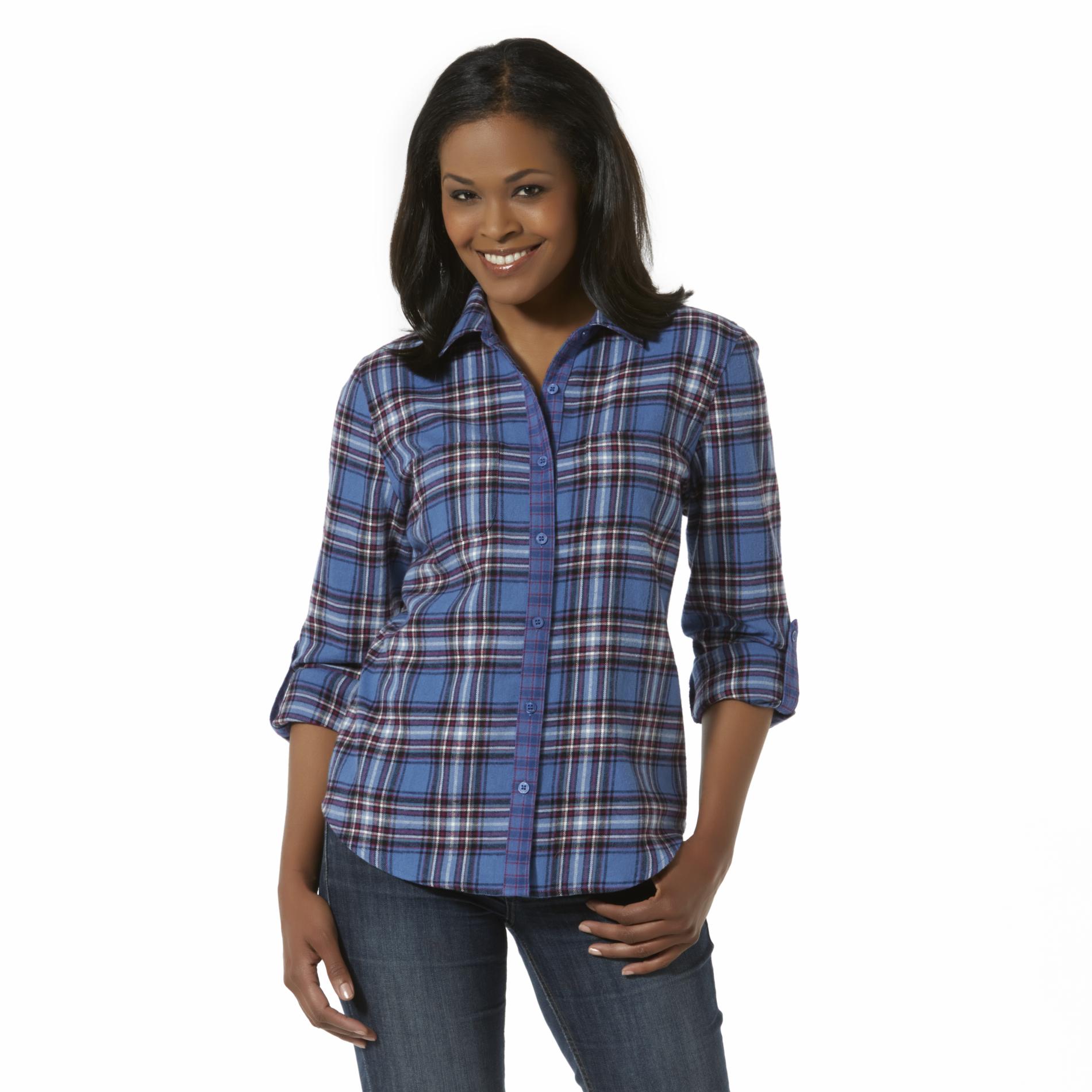 Basic Editions Women's Button-Front Flannel Shirt - Plaid
