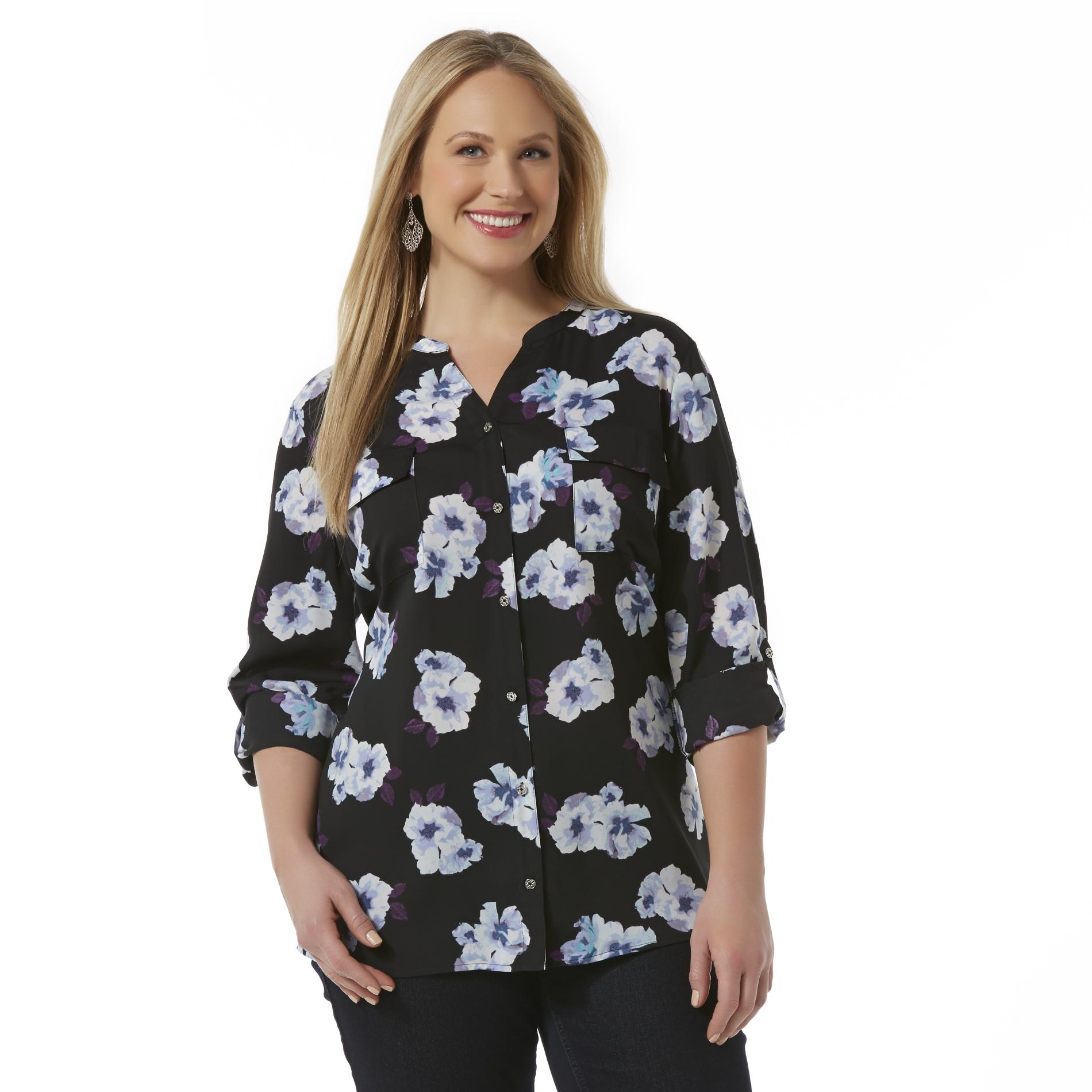 Jaclyn Smith Women's Plus Utility Blouse - Floral - Clothing, Shoes ...