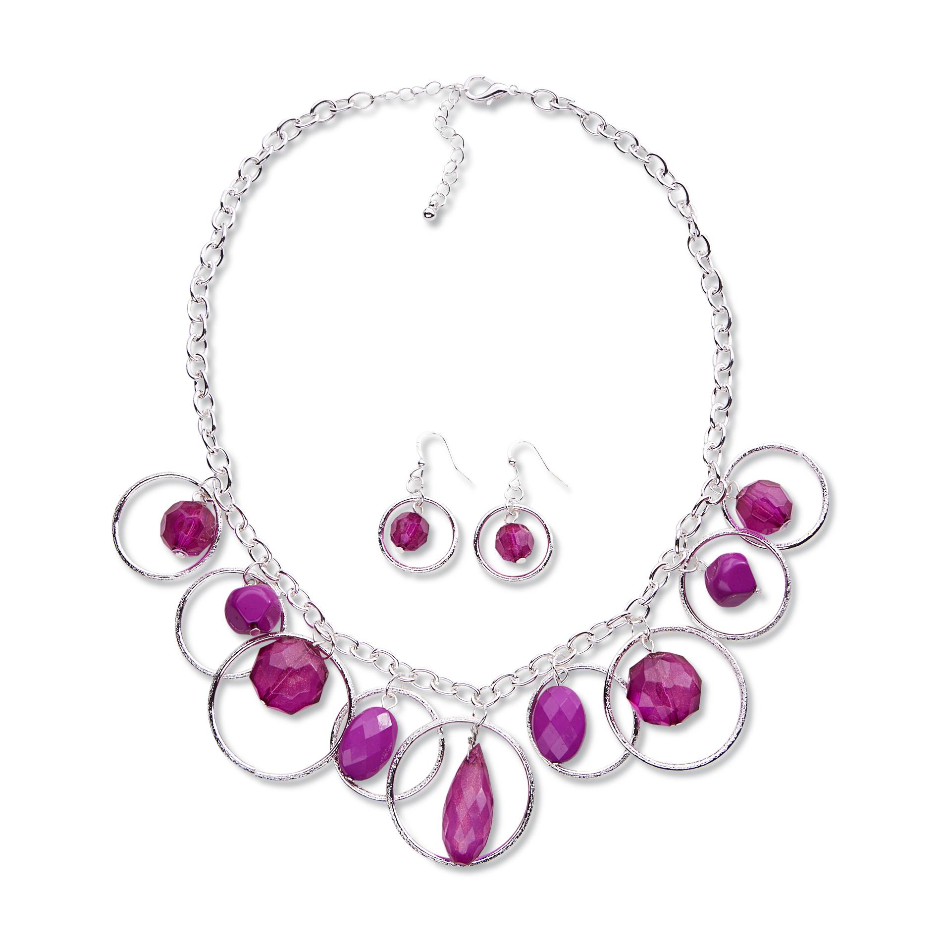 Attention Women's Silvertone Hoop Necklace & Earrings