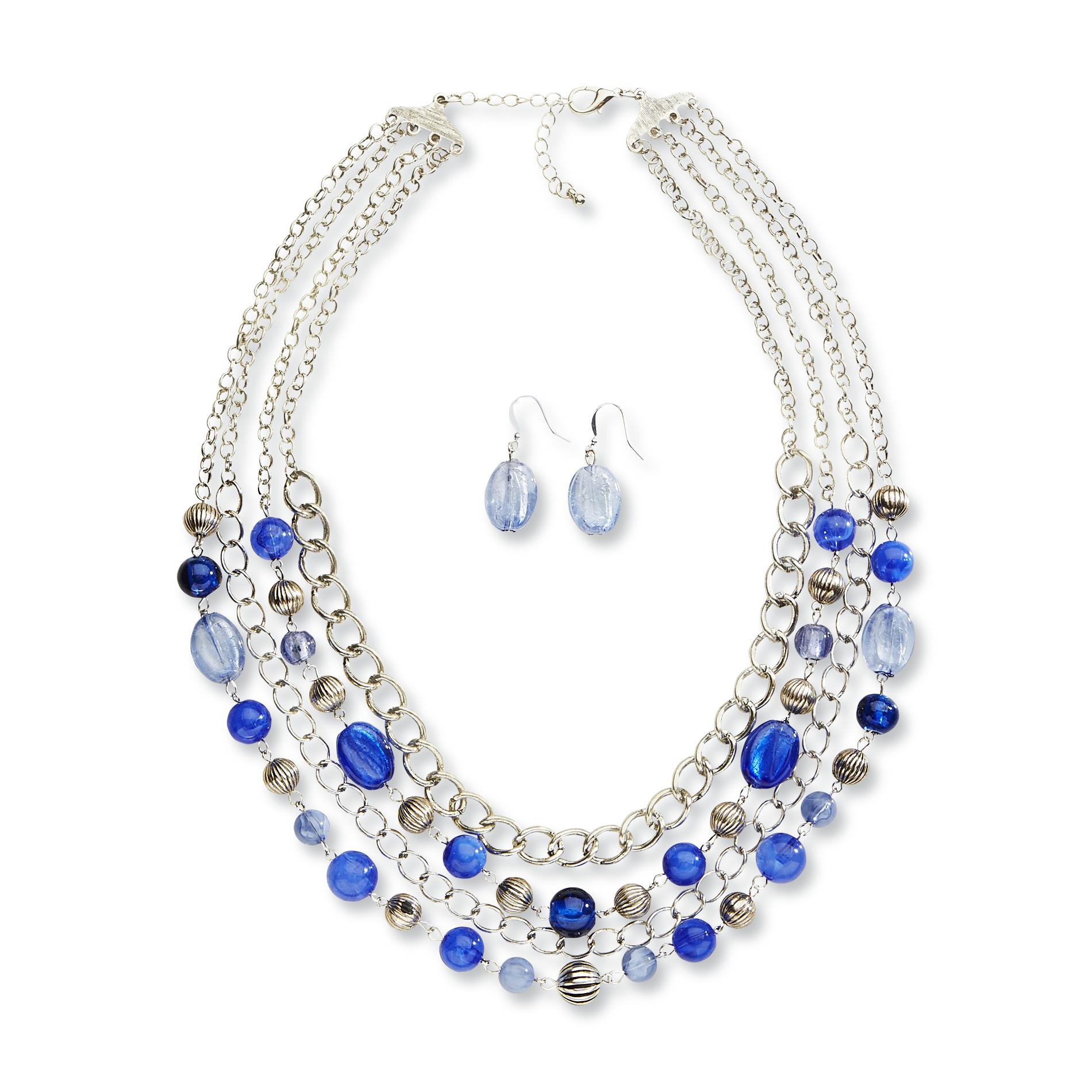 Jaclyn Smith Women's Silvertone Strand Necklace & Earrings