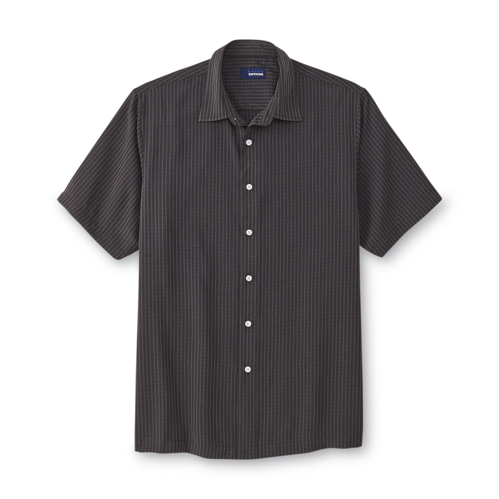 Basic Editions Men's Short-Sleeve Microfiber Shirt - Striped