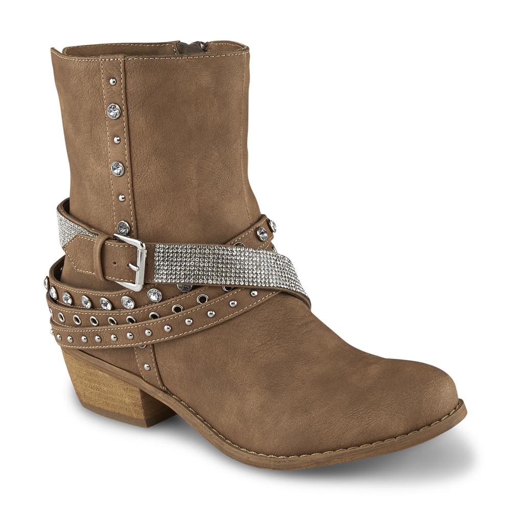 Not Rated Women's Jet Setter Brown Rhinestone Ankle Boot