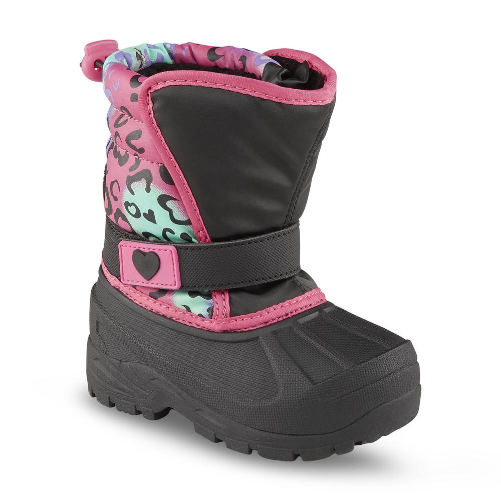 Athletech Toddler Girl's Touhy Black/Pink/Animal Winter Snow Boot